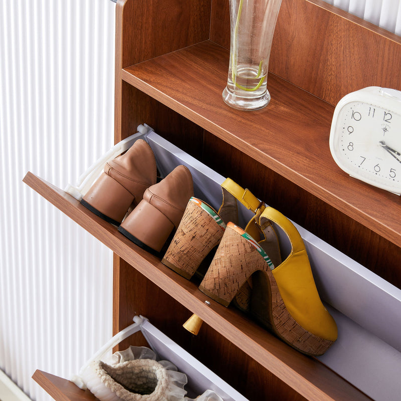 The Modern Minimalist Shoe Cabinet, Suitable For A Variety Of Styles Including Nordic, Japanese, And Industrial - Walnut