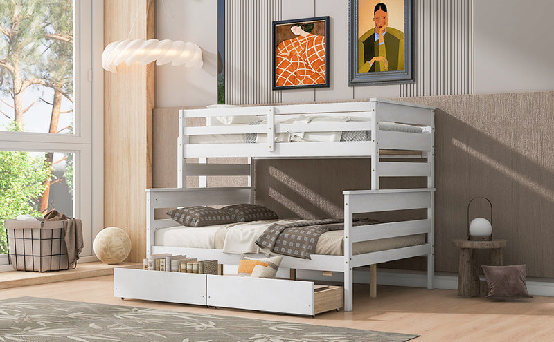 Wood Twin over Full Bunk Bed with 2 Drawers, White