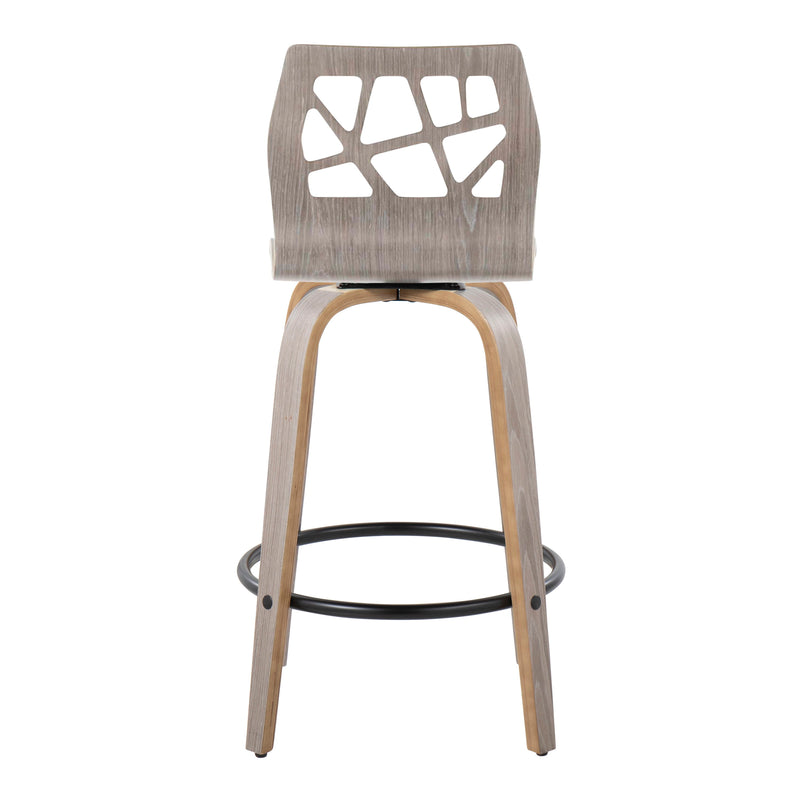 Folia - Contemporary Fixed Height Counter Stool With Swivel With Round Footrest (Set of 2) - Light Gray