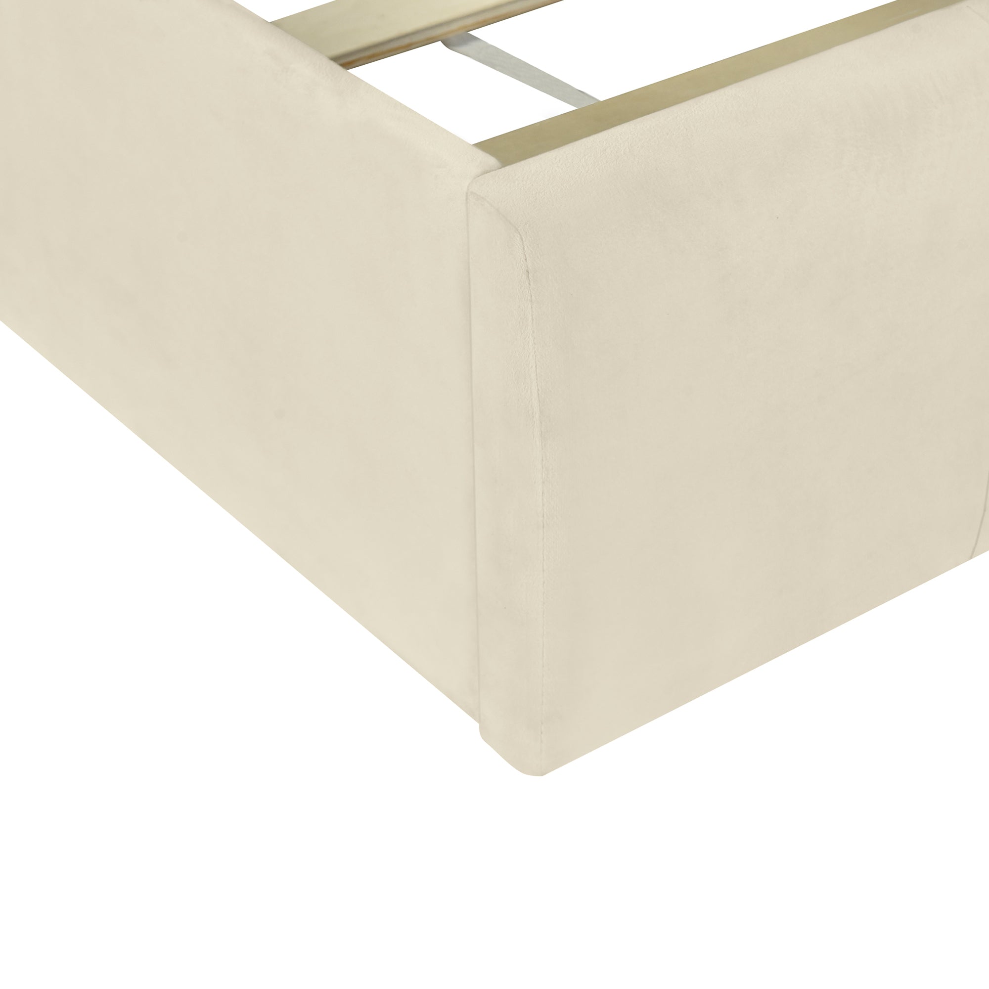 Full Size Upholstered Platform Bed with Lateral Storage Compartments and Thick Fabric, Velvet, Beige - Atlantic Fine Furniture Melbourne FL