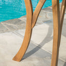 Outdoor Rectangular Table With Curved Legs And Perpendicular Wooden Slats Table Top