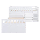 Loft Platform Bed With 7 Drawers And Full Guardrails, Modern L Shaped Space Savin