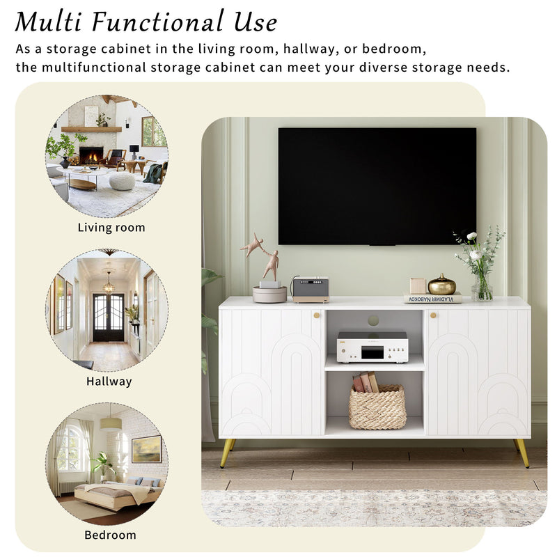 Modern TV Stand With Adjustable Shelf, Handles And Anti-Tip Device