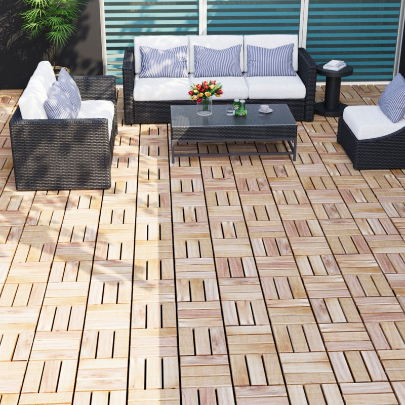 Interlocking Deck Tiles Checker Pattern, Square Acacia Hardwood Outdoor Flooring For Patio, Bancony, Pool Side