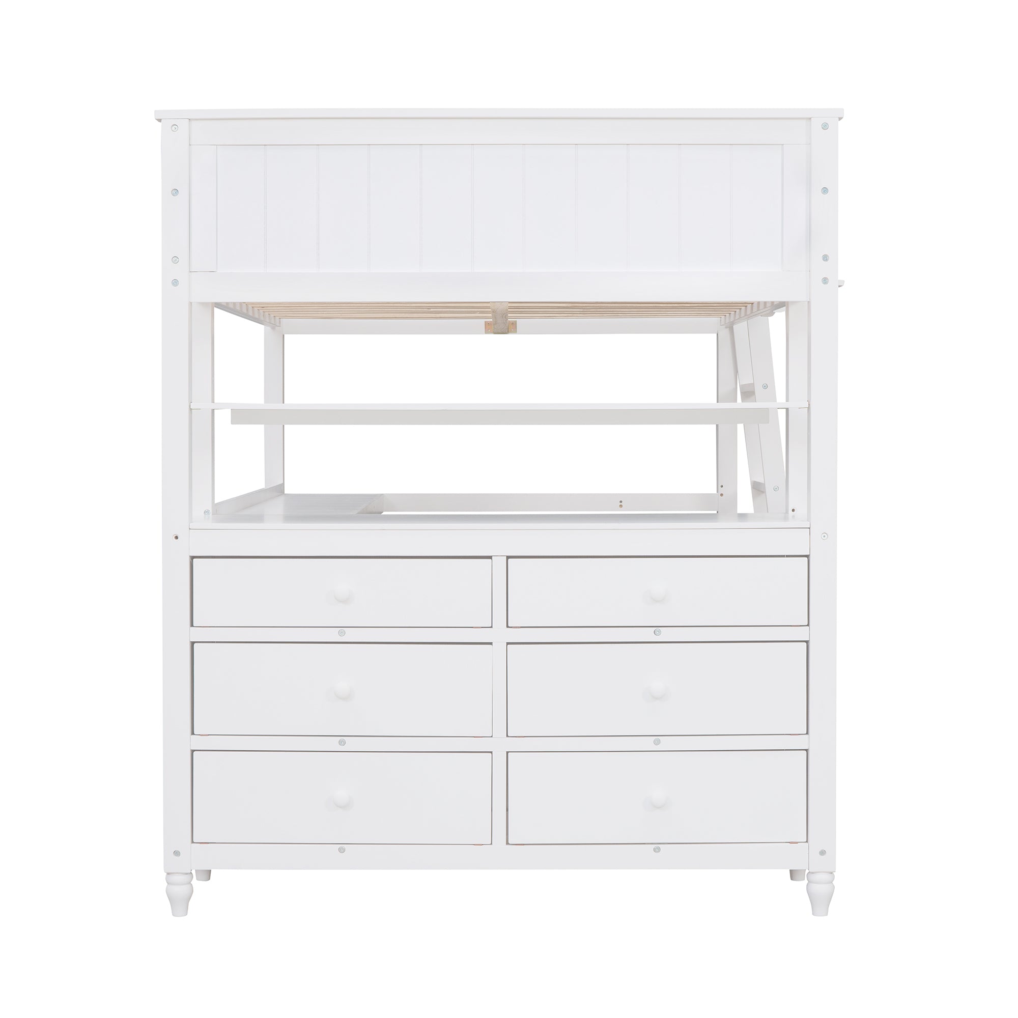 Full size Loft Bed with Drawers and Desk, Wooden Loft Bed with Shelves - White(OLD SKU:LT001529AAK) - Atlantic Fine Furniture Melbourne FL
