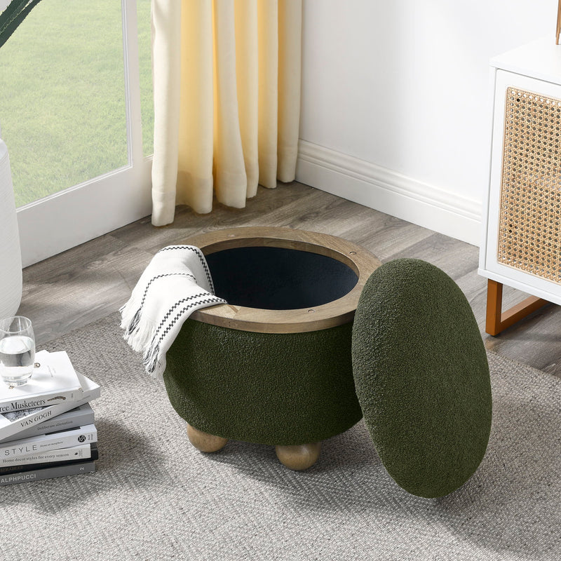 Modern Round Storage Ottoman With Cushioned Seat And Storage Space Dark Loop Yarn Small Size - Green