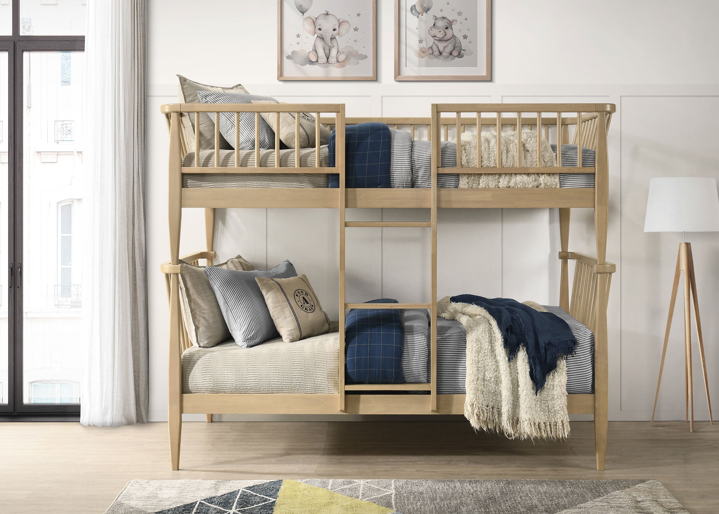 Abram Windsor Twin Over Twin Wood Bunk Bed with Ladder Almond — view 2