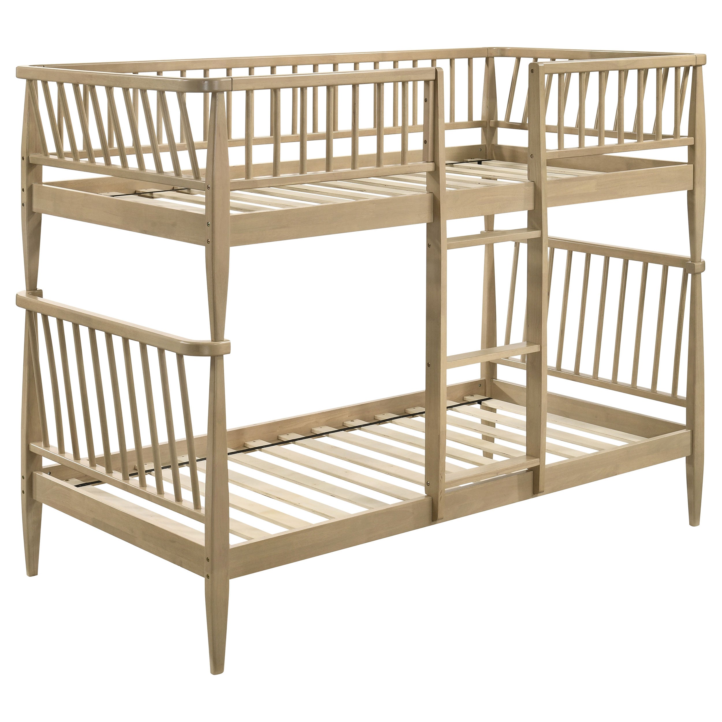 Abram Windsor Twin Over Twin Wood Bunk Bed with Ladder Almond — view 1