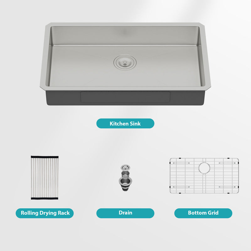 Ada-Compliant Undermount Kitchen Sink, Low Depth Single Bowl - Brushed Nickel