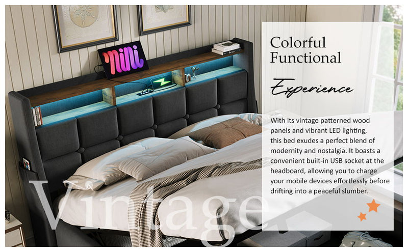 Upholstered Platform Bed With A Hydraulic Storage System, LED And USB Charging (Without Mattress)