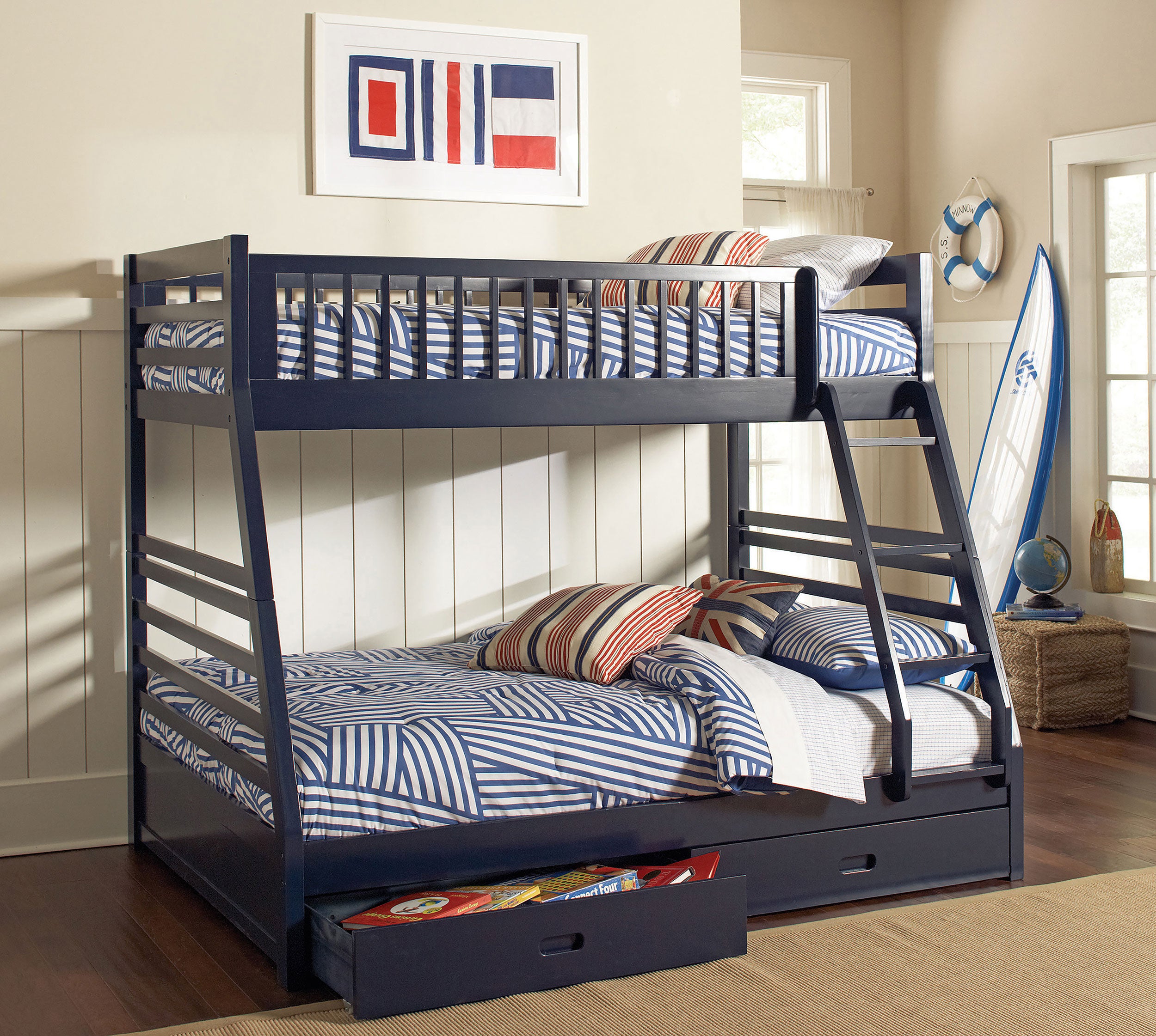 Ashton 2-drawer Wood Twin Over Full Bunk Bed Navy Blue — view 2