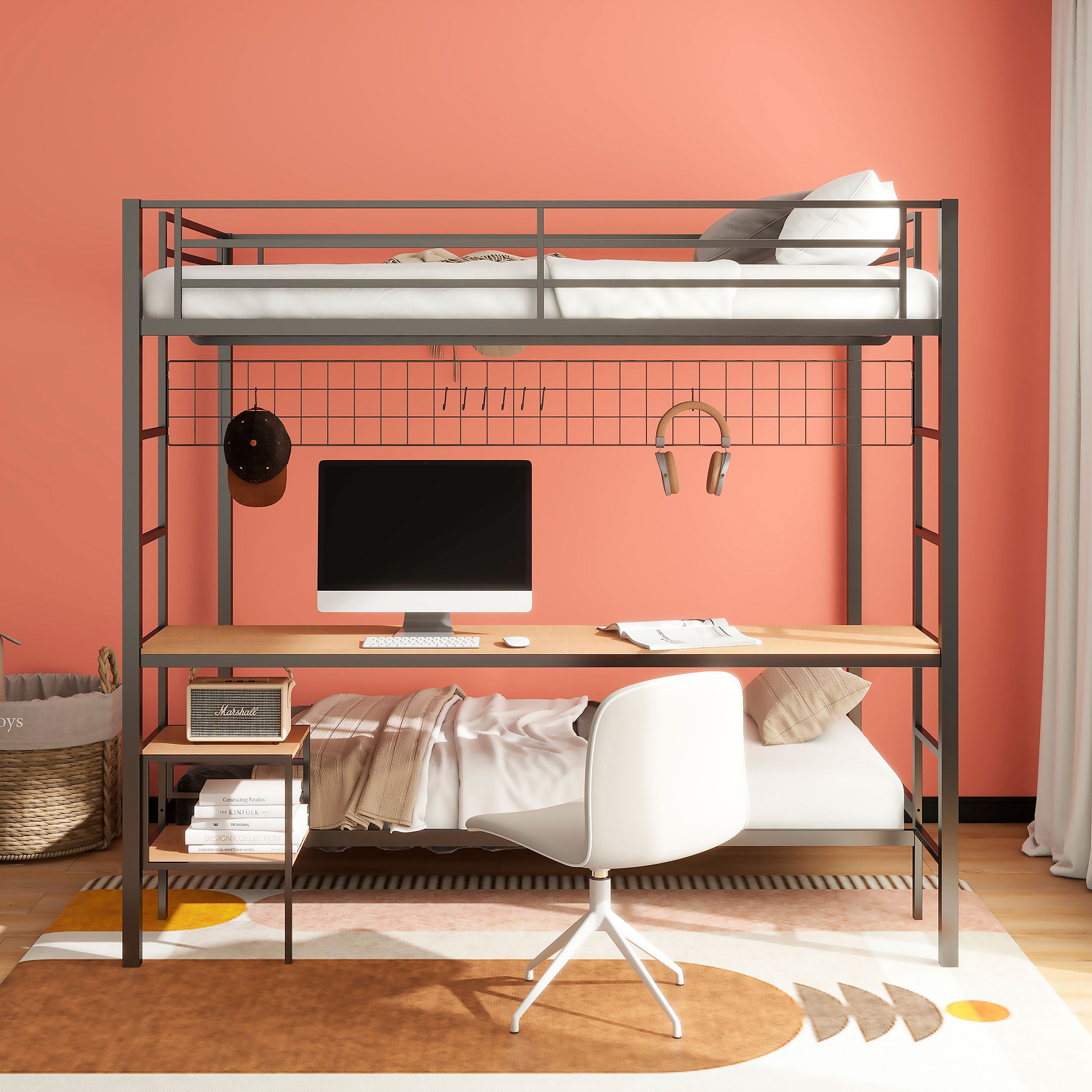 Bettoni Metal Full Over Twin Workstation Bunk Bed Matte Black — view 3