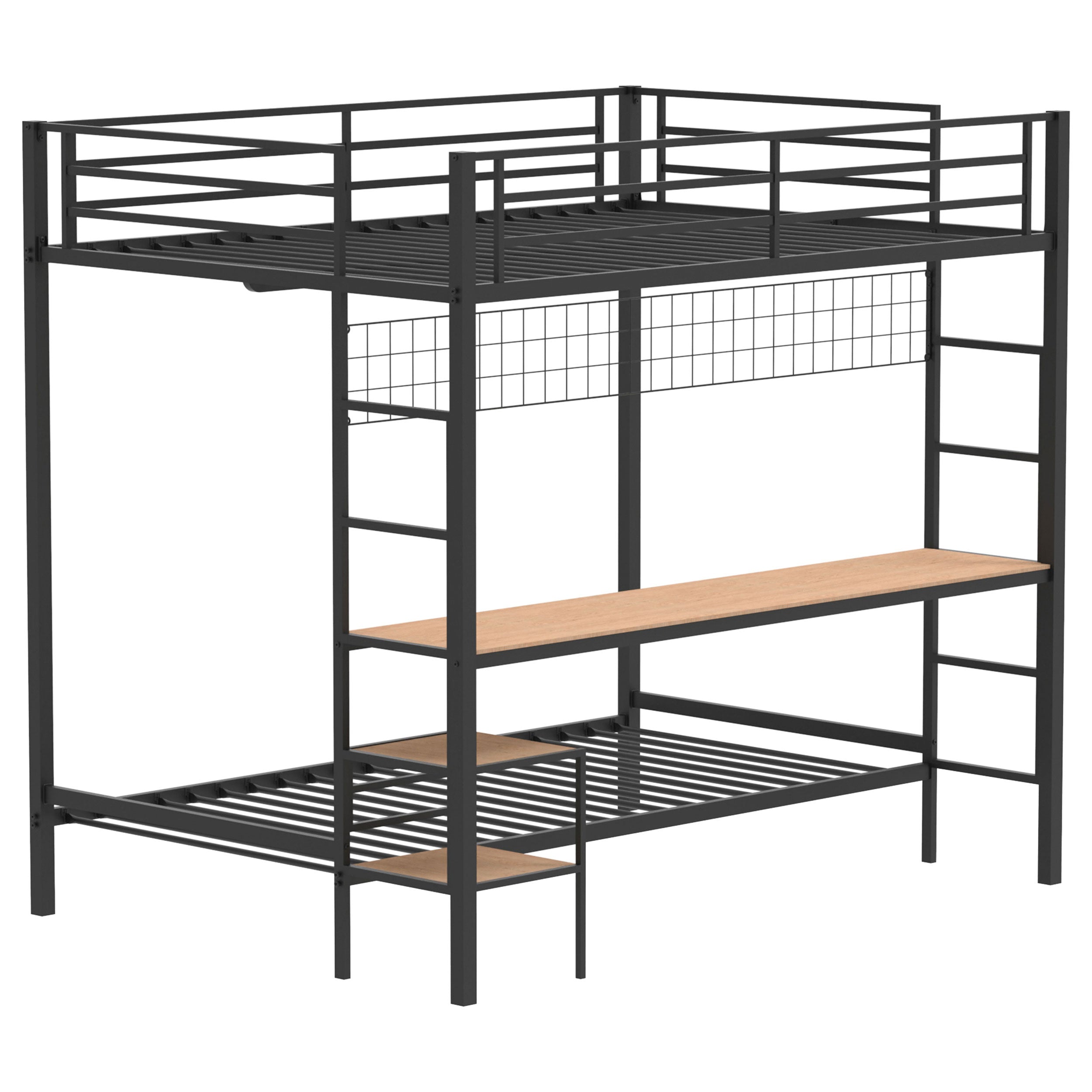 Bettoni Metal Full Over Twin Workstation Bunk Bed Matte Black — view 1
