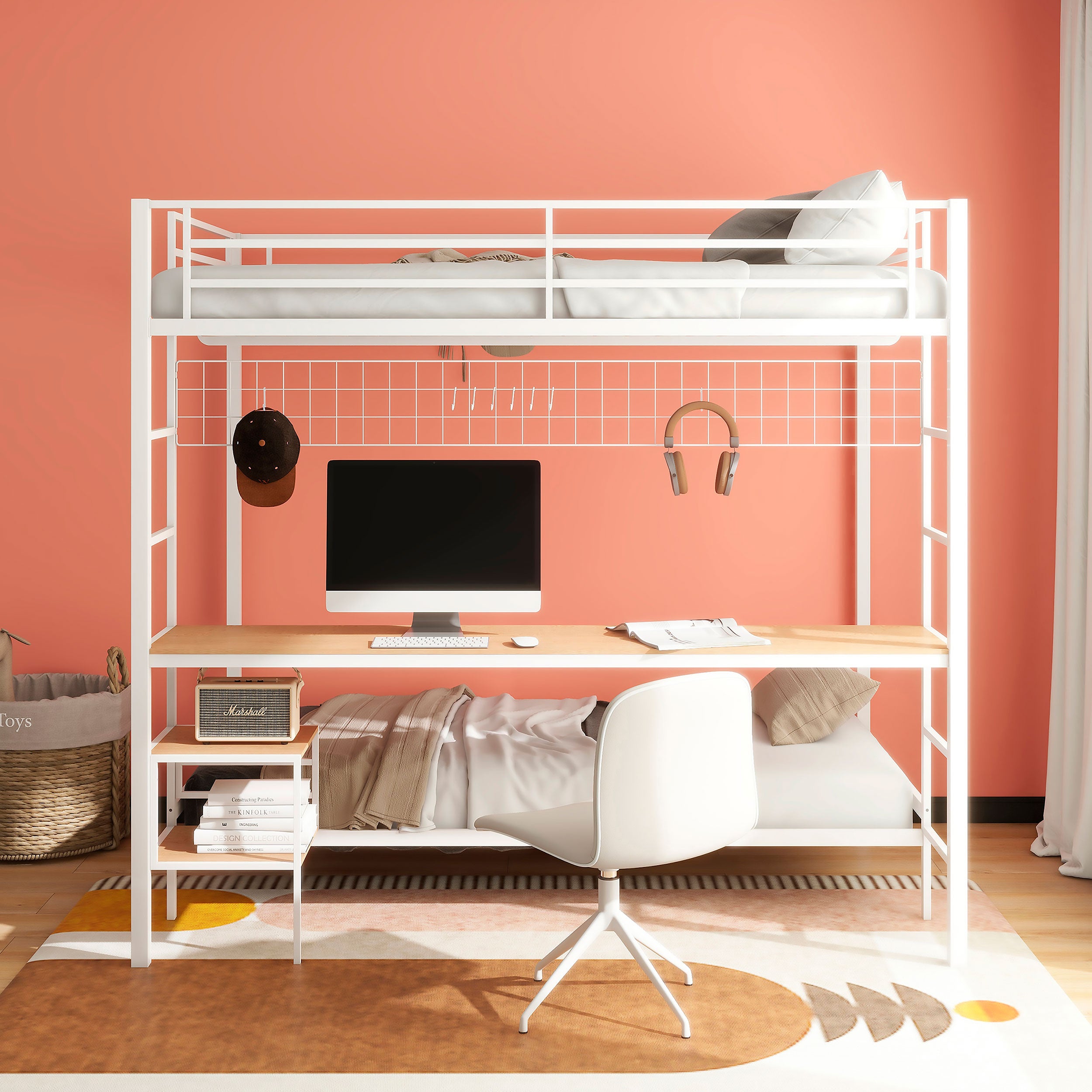 Bettoni Metal Full Over Twin Workstation Bunk Bed Matte White — view 3