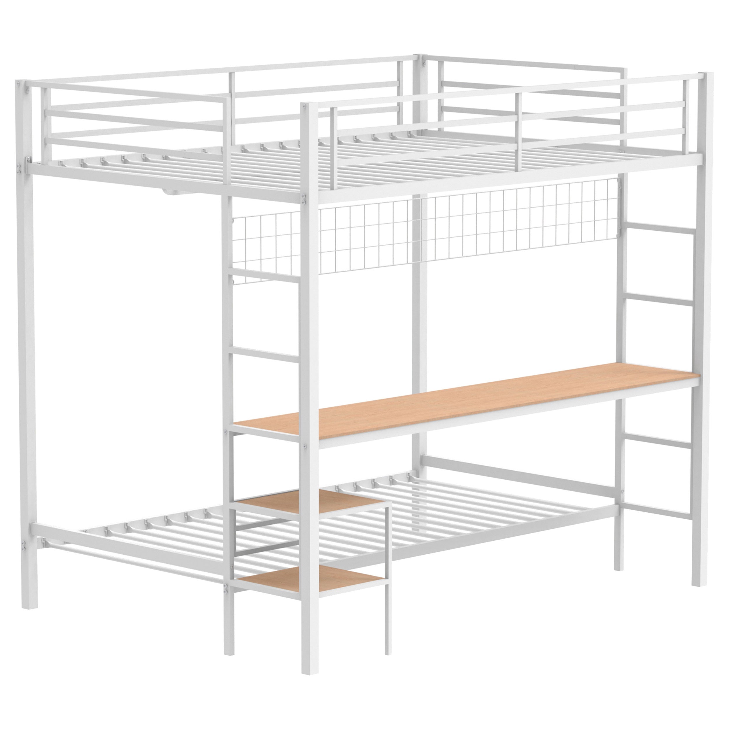Bettoni Metal Full Over Twin Workstation Bunk Bed Matte White — view 1