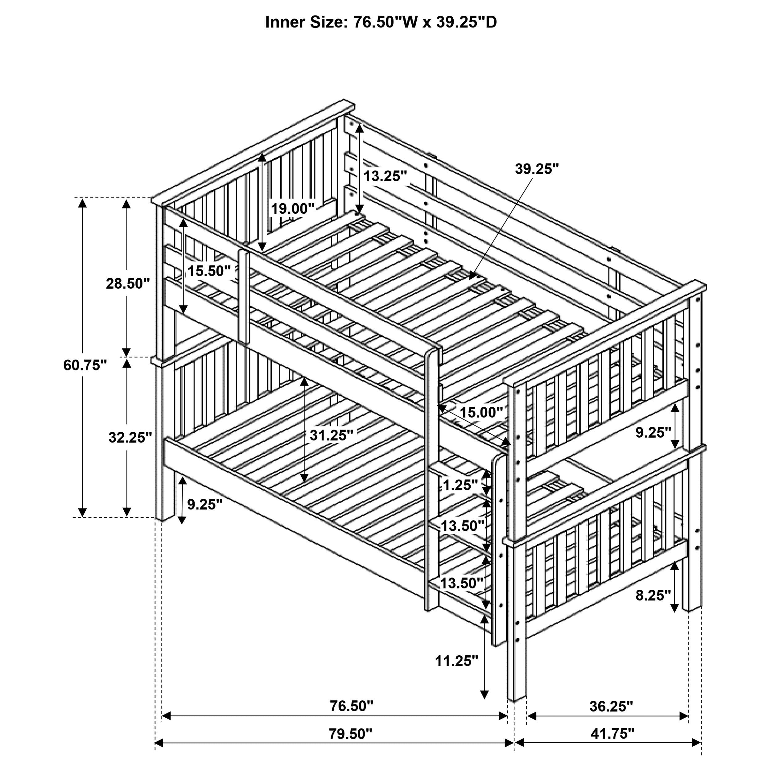 Chapman Wood Twin Over Twin Bunk Bed with Mattress White — view 5