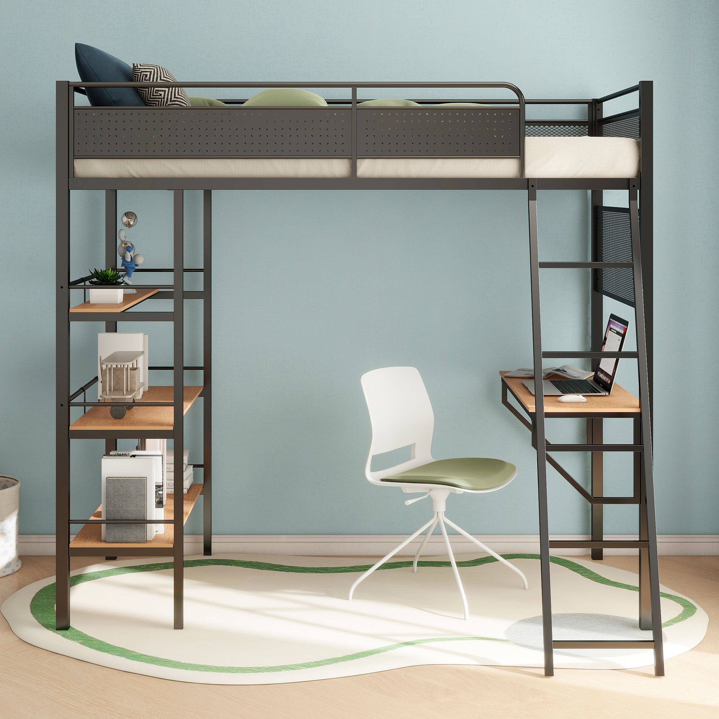 Campus 3-shelf Metal Twin Workstation Loft Bed Matte Black — view 3