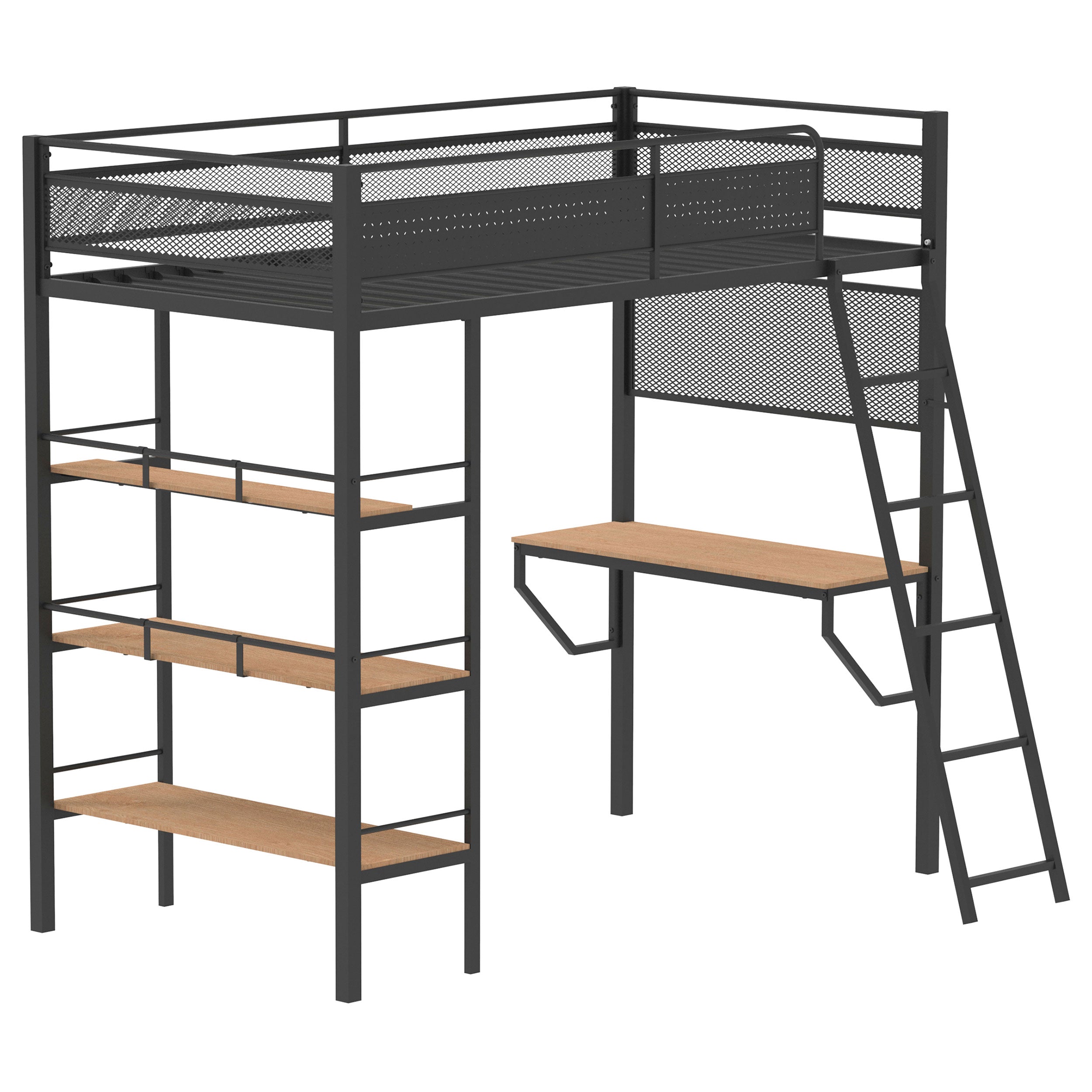 Campus 3-shelf Metal Twin Workstation Loft Bed Matte Black — view 1
