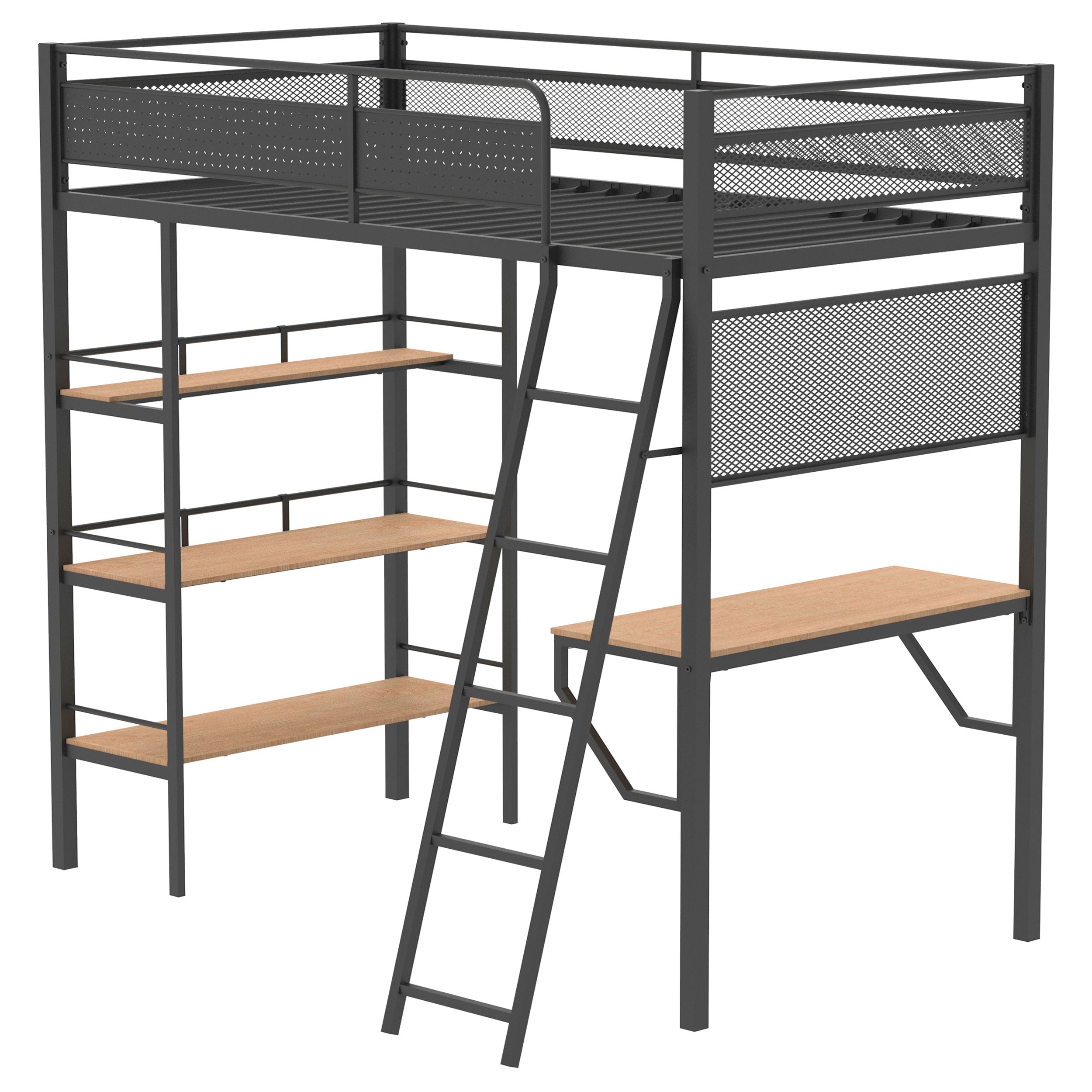 Campus 3-shelf Metal Twin Workstation Loft Bed Matte Black — view 5