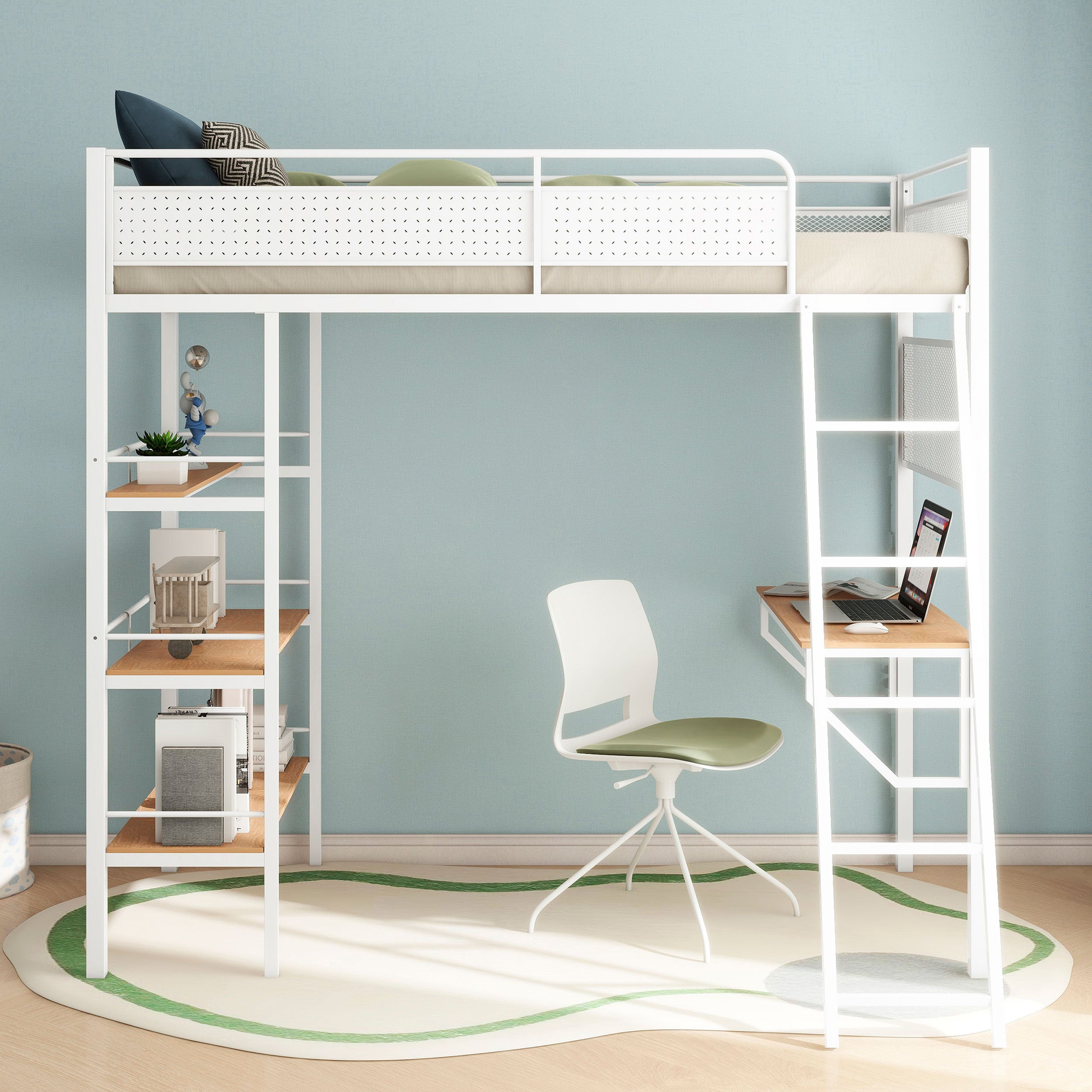 Campus 3-shelf Metal Twin Workstation Loft Bed Matte White — view 3