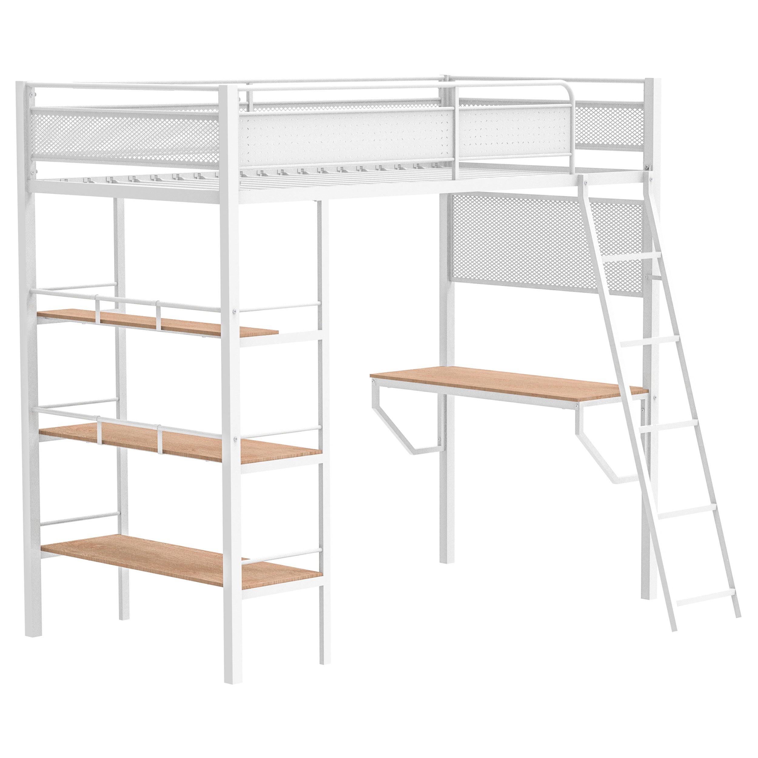 Campus 3-shelf Metal Twin Workstation Loft Bed Matte White — view 1