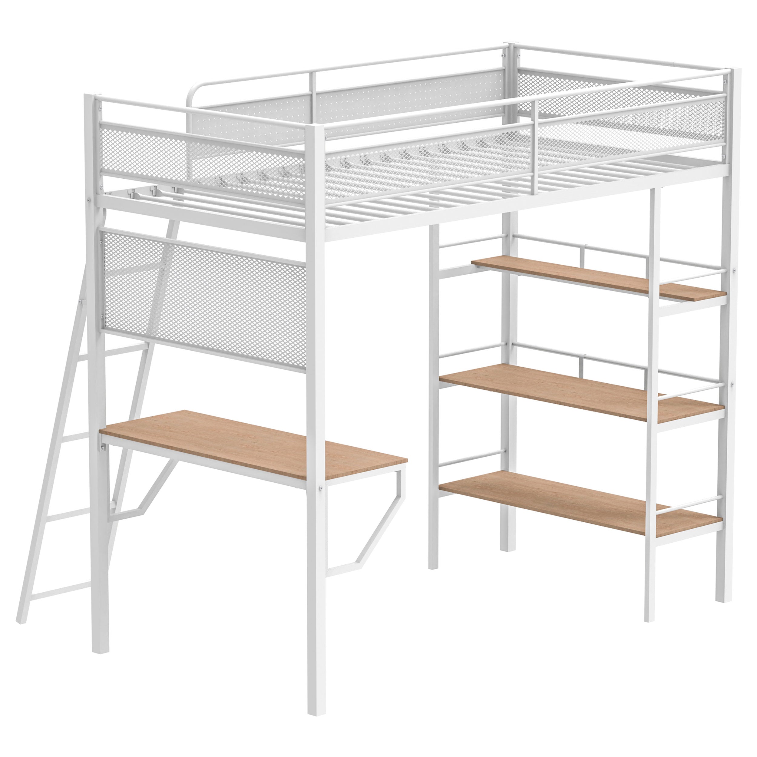 Campus 3-shelf Metal Twin Workstation Loft Bed Matte White — view 7