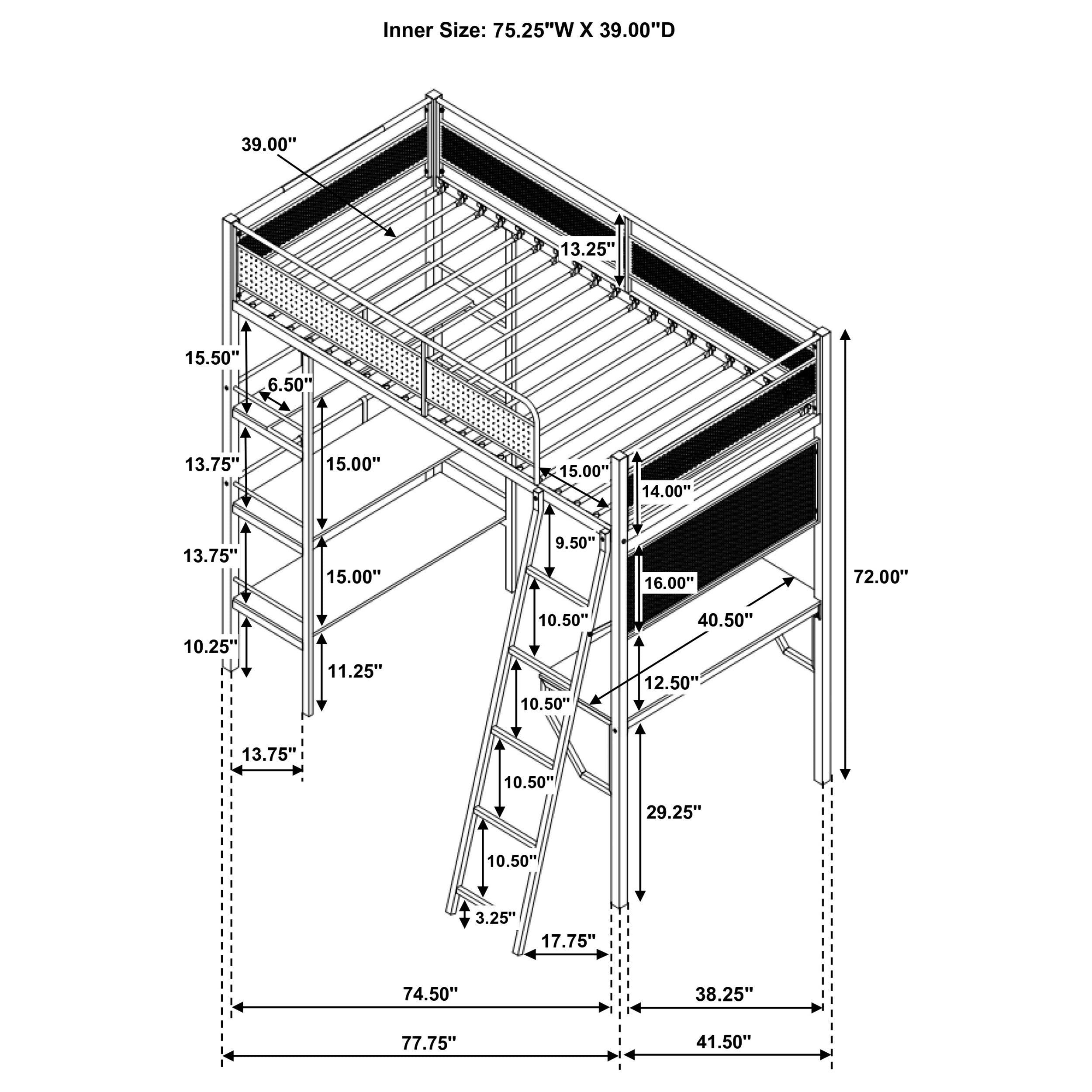Campus 3-shelf Metal Twin Workstation Loft Bed Matte White — view 8