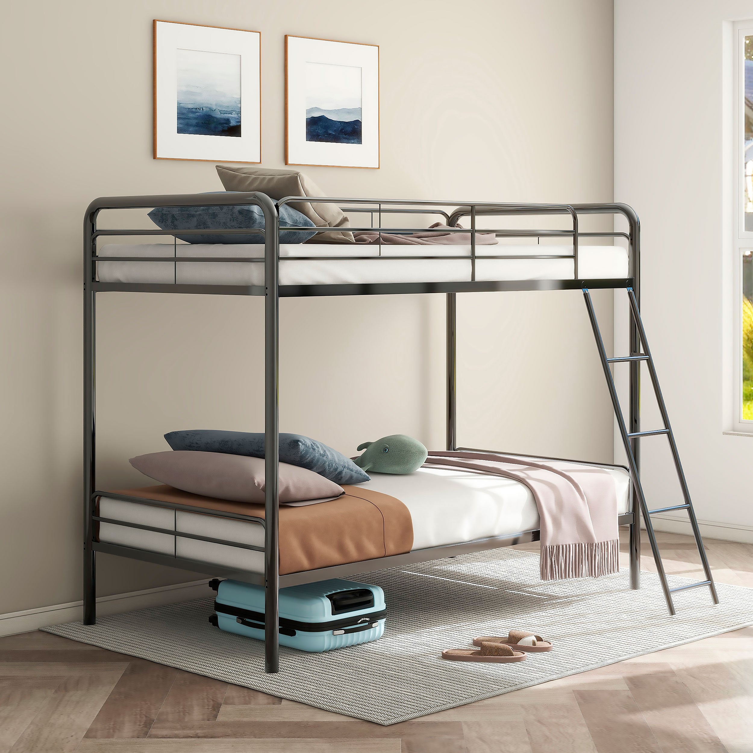 Carson Metal Twin Over Twin Bunk Bed Glossy Black — view 2