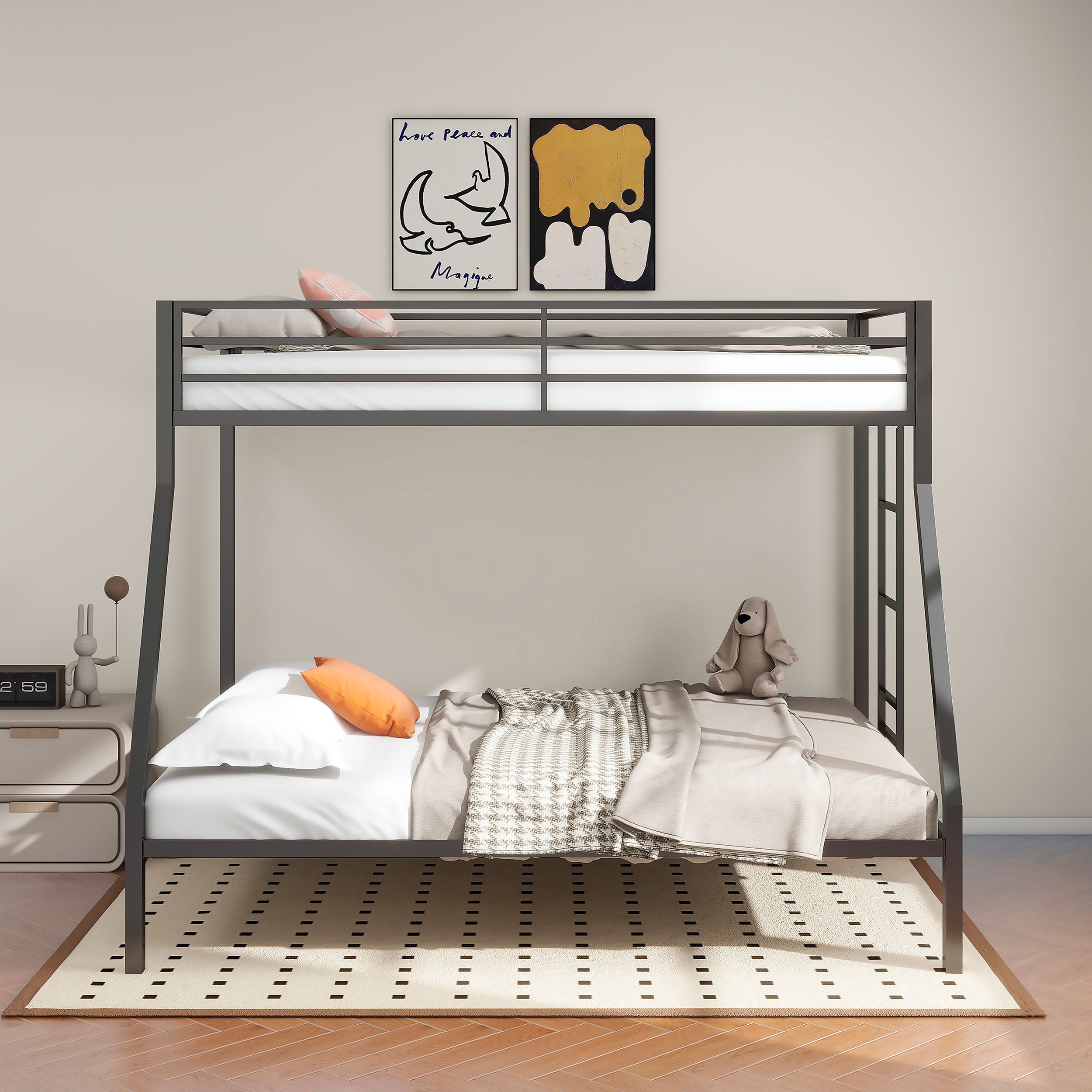 Alevera Metal Twin Over Full Bunk Bed with Ladder Black — view 3