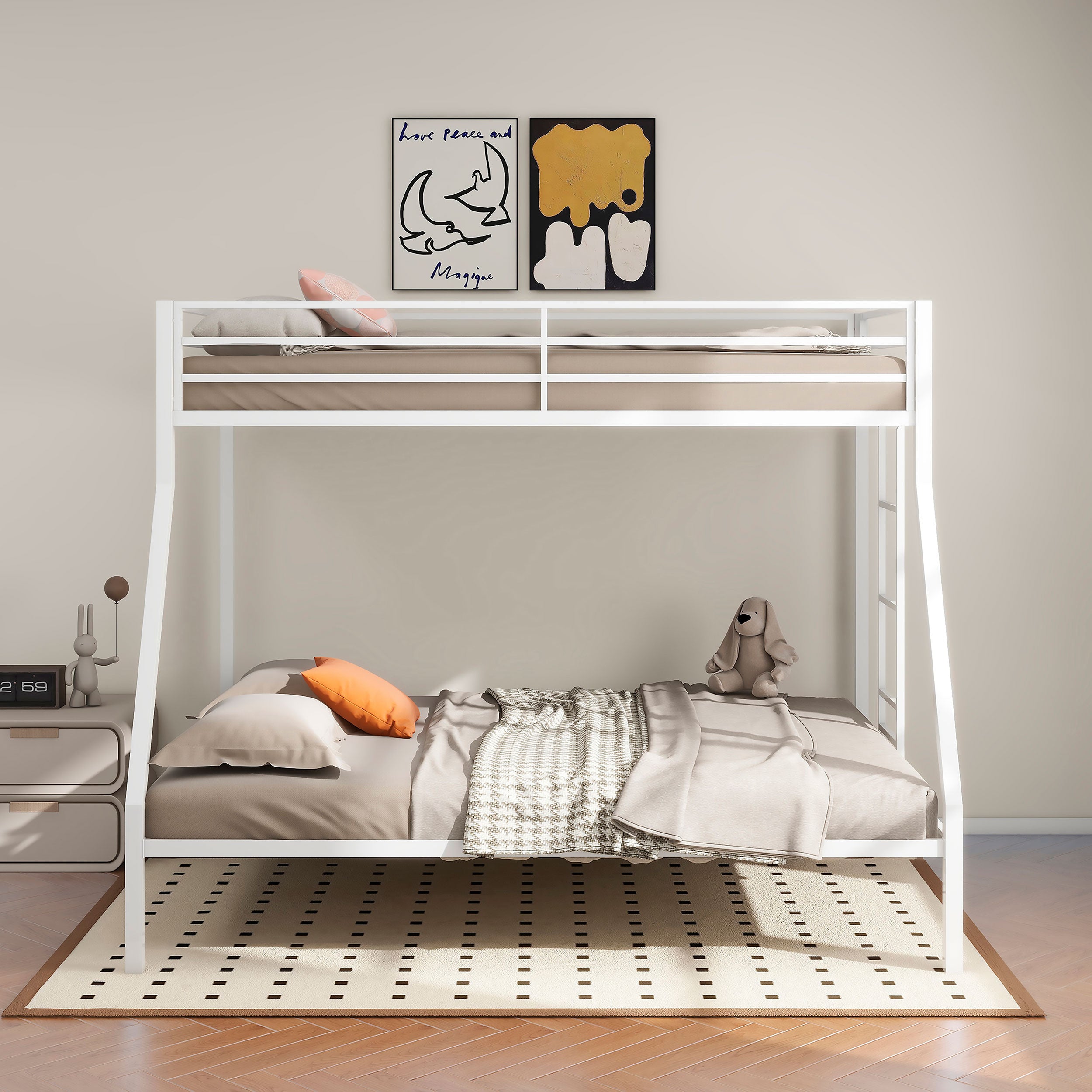 Alevera Metal Twin Over Full Bunk Bed with Ladder White — view 3