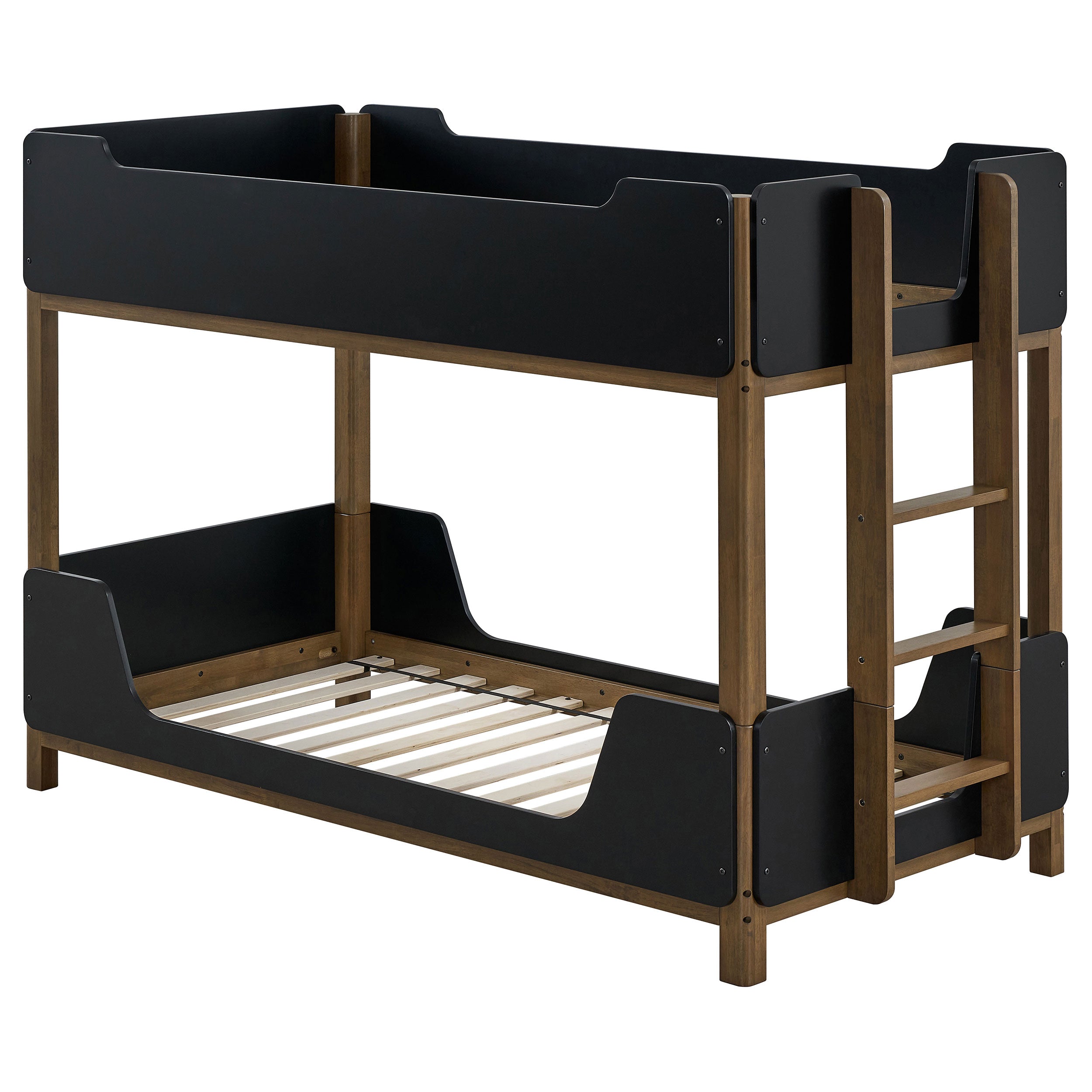 Morris Twin Over Twin Wood Bunk Bed Black and Walnut — view 1