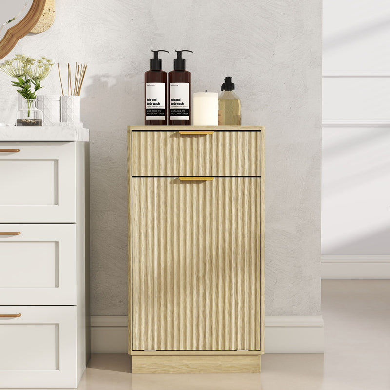 Tilt Out Trash Can Cabinet With Wave Textured Drawer & Pull Out Bin