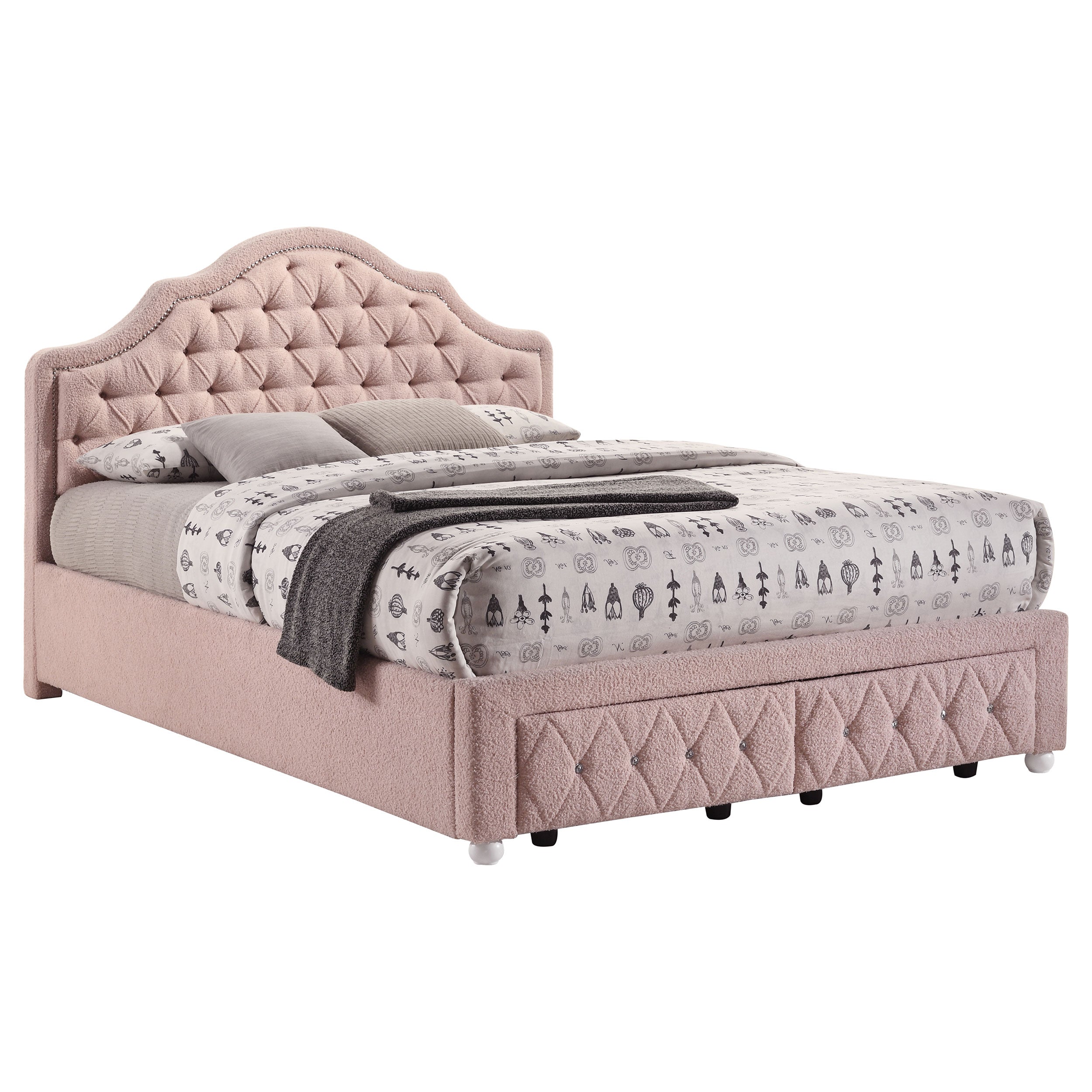Ashleigh 44-inch Upholstered Full Storage Platform Bed Pink — view 3