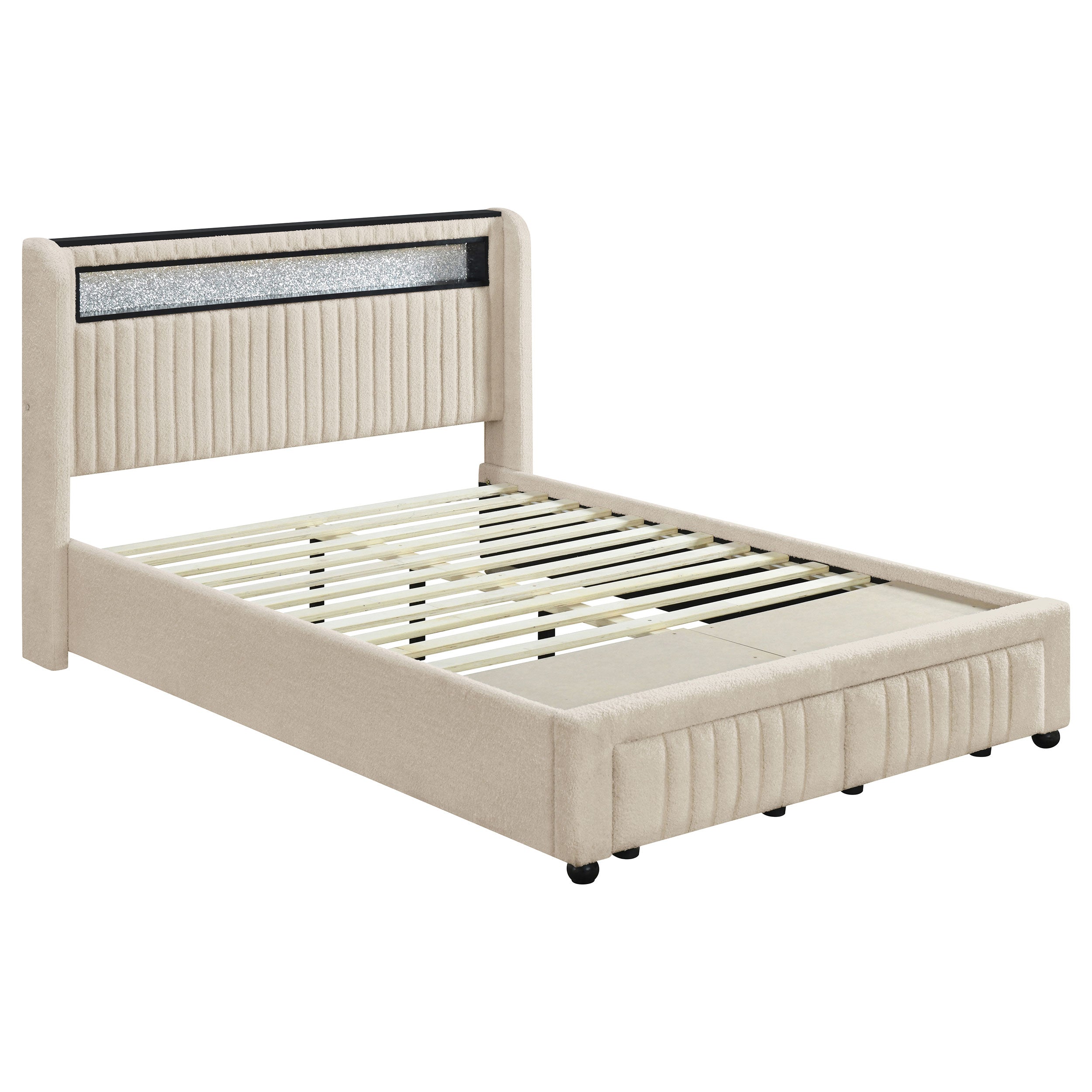 Madison Upholstered LED Full Storage Platform Bed Cream — view 1