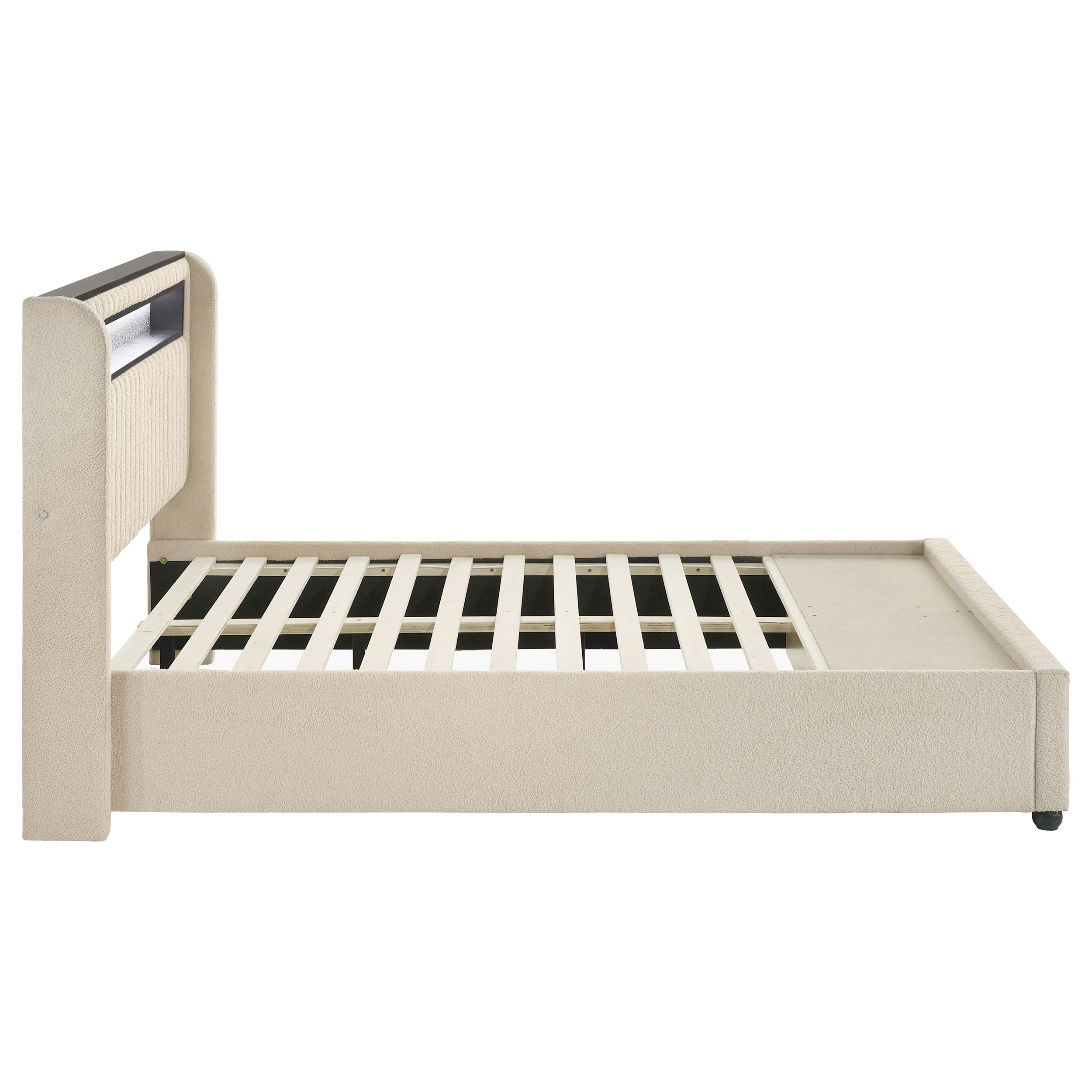 Madison Upholstered LED Full Storage Platform Bed Cream — view 6