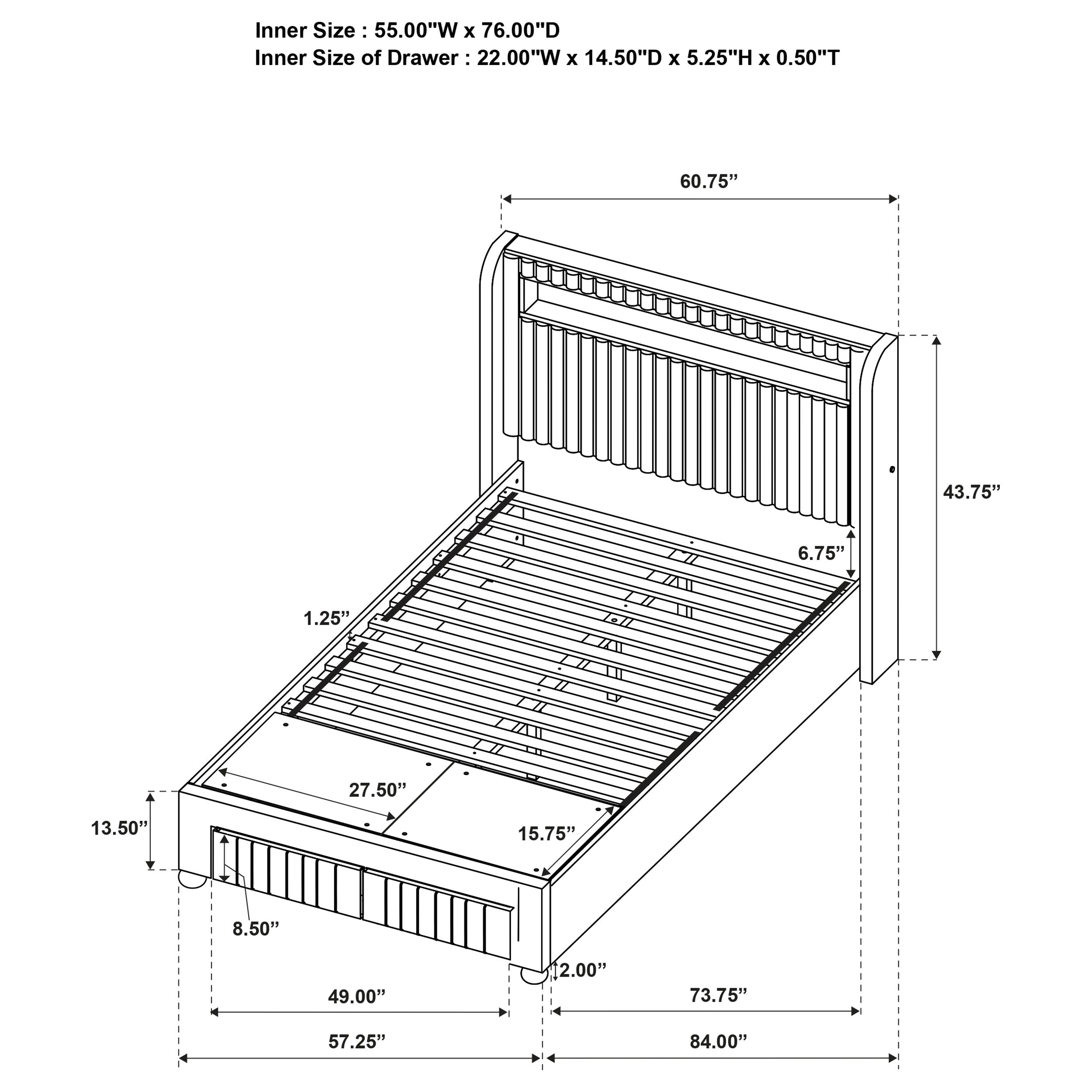 Madison Upholstered LED Full Storage Platform Bed Cream — view 9