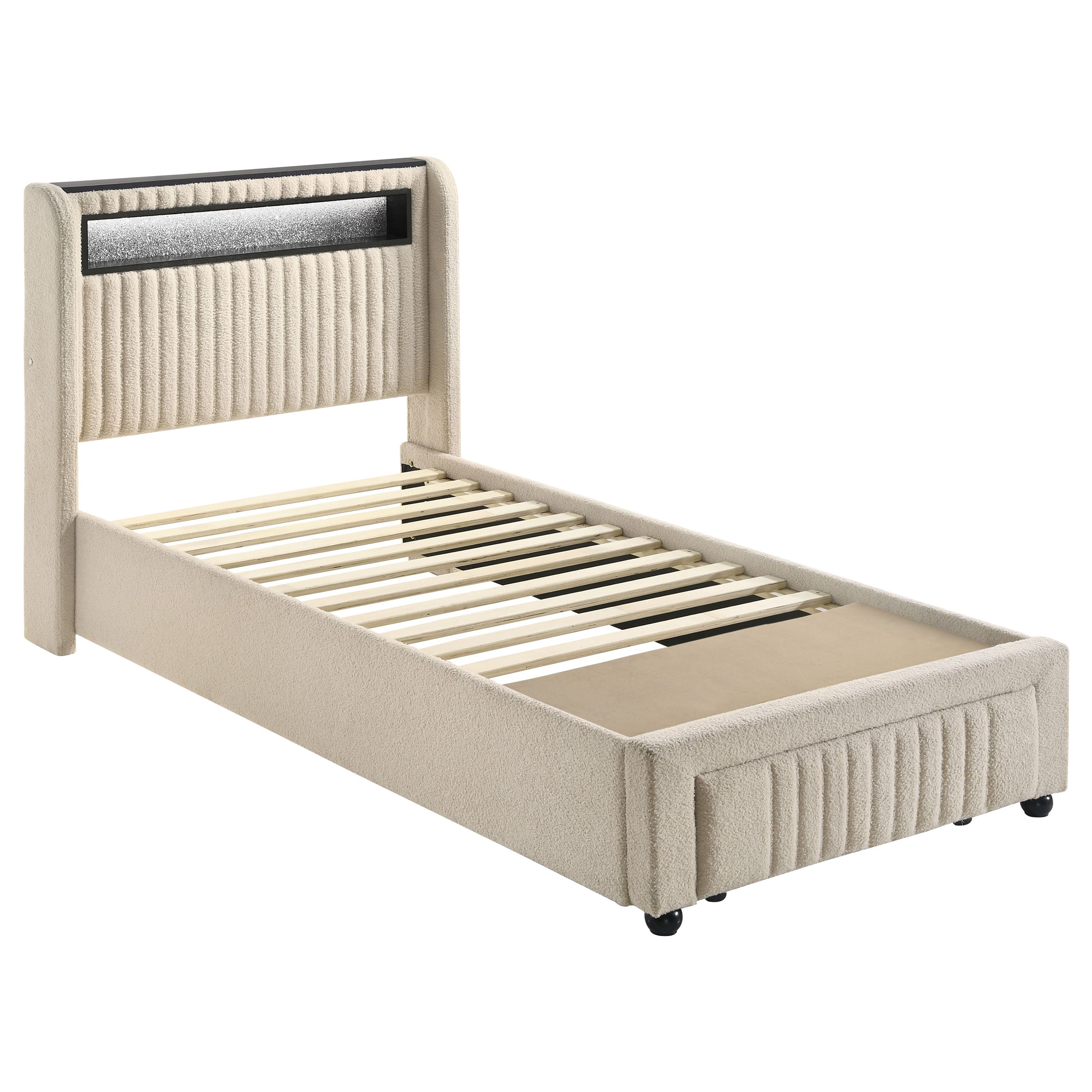 Madison Upholstered LED Twin Storage Platform Bed Cream — view 1