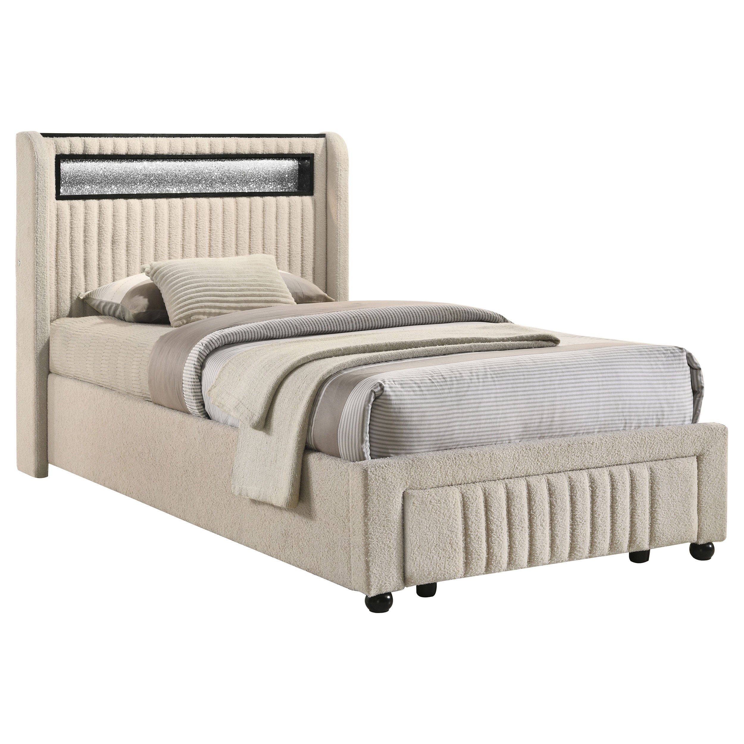 Madison Upholstered LED Twin Storage Platform Bed Cream — view 3