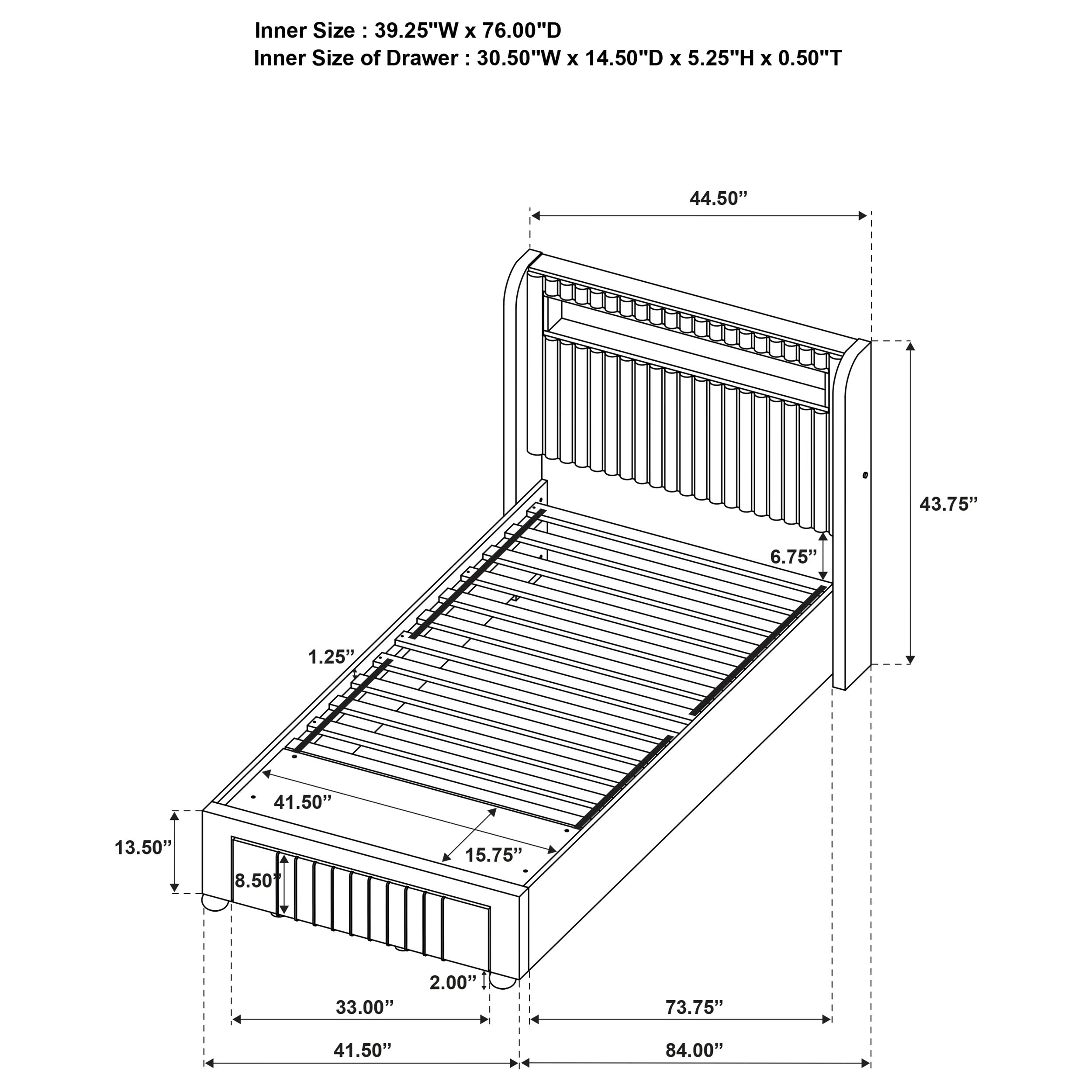 Madison Upholstered LED Twin Storage Platform Bed Cream — view 7