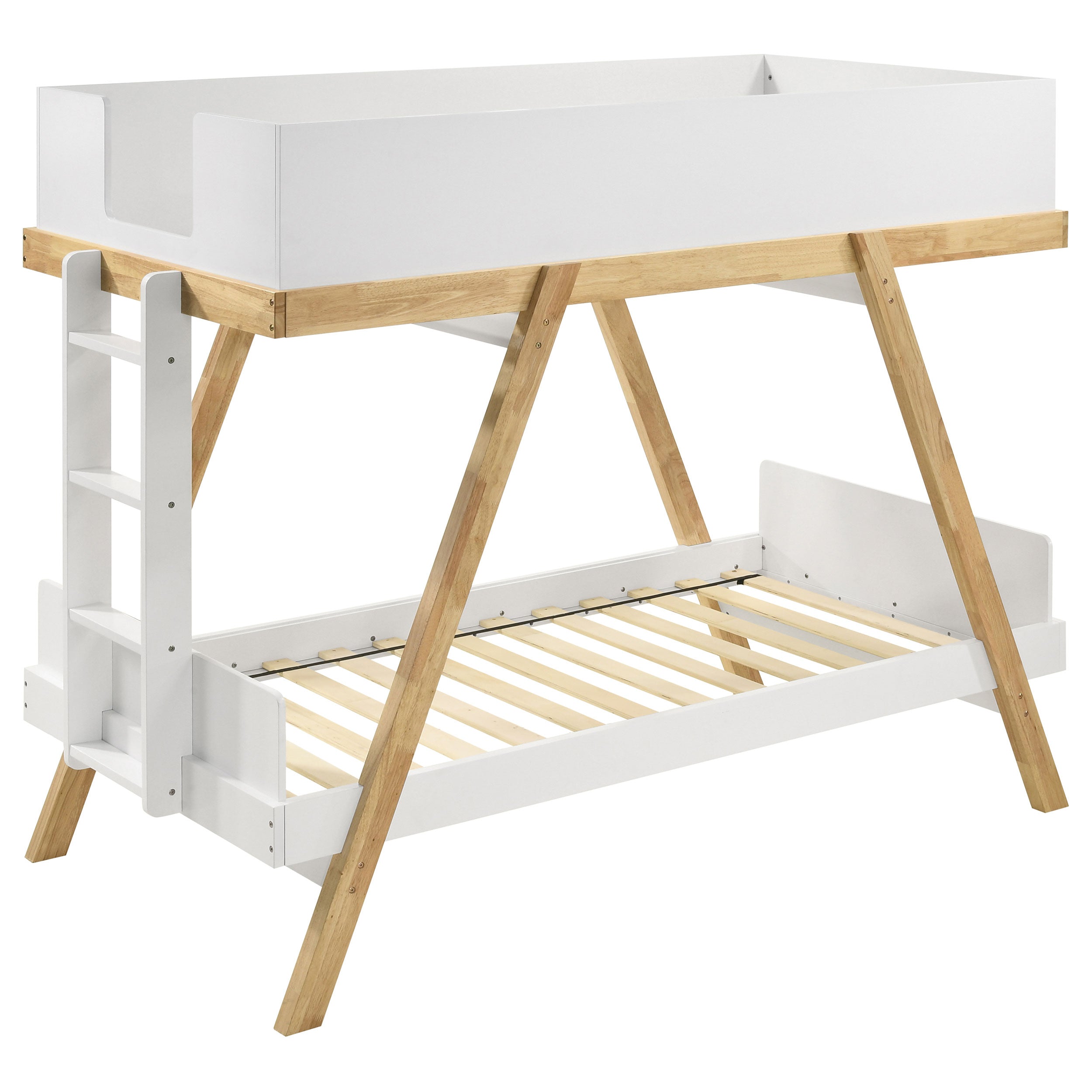 Frankie Wood Twin Over Twin Bunk Bed White and Natural — view 1