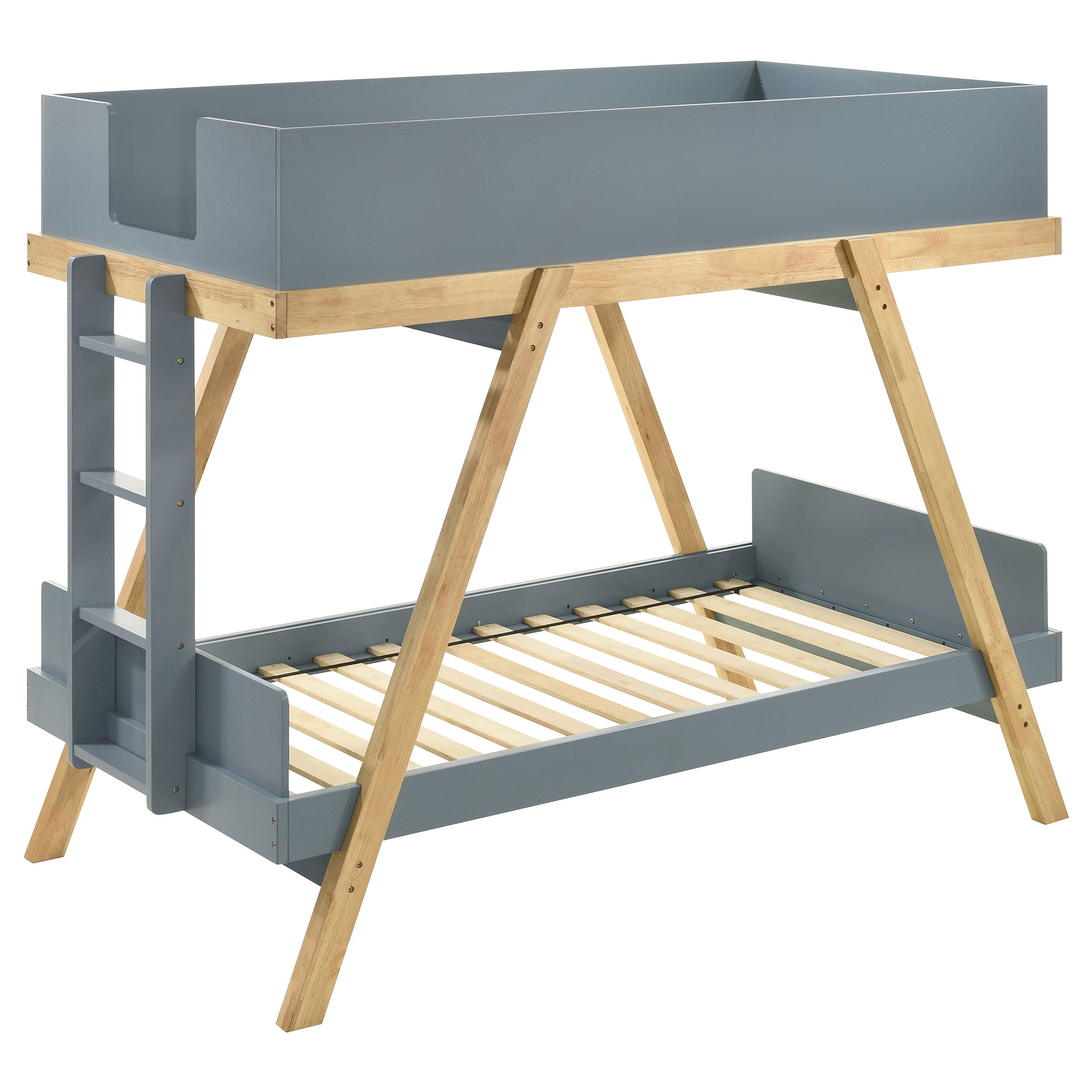 Frankie Wood Twin Over Twin Bunk Bed Blue and Natural — view 1