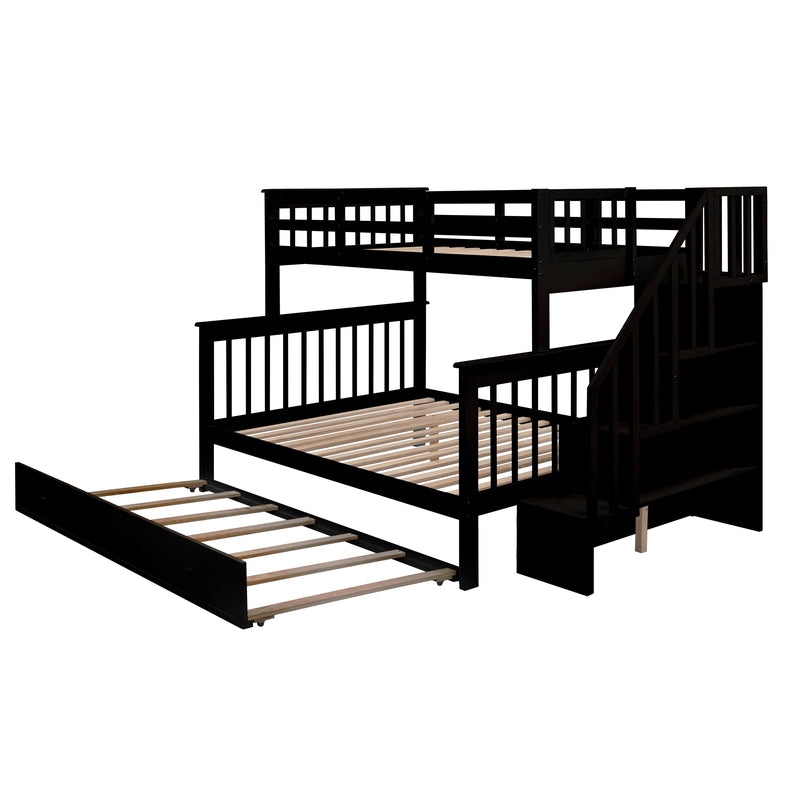 Twin-Over-Full Bunk Bed with Twin size Trundle, Storage and Guard Rail for Bedroom, Dorm, for Adults, Espresso(OLD SKU :LT000119AAP)