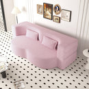 Modern Floor Sofa, With 2 Pillows, Convertible Teddy Fabric Foam Filled Bed