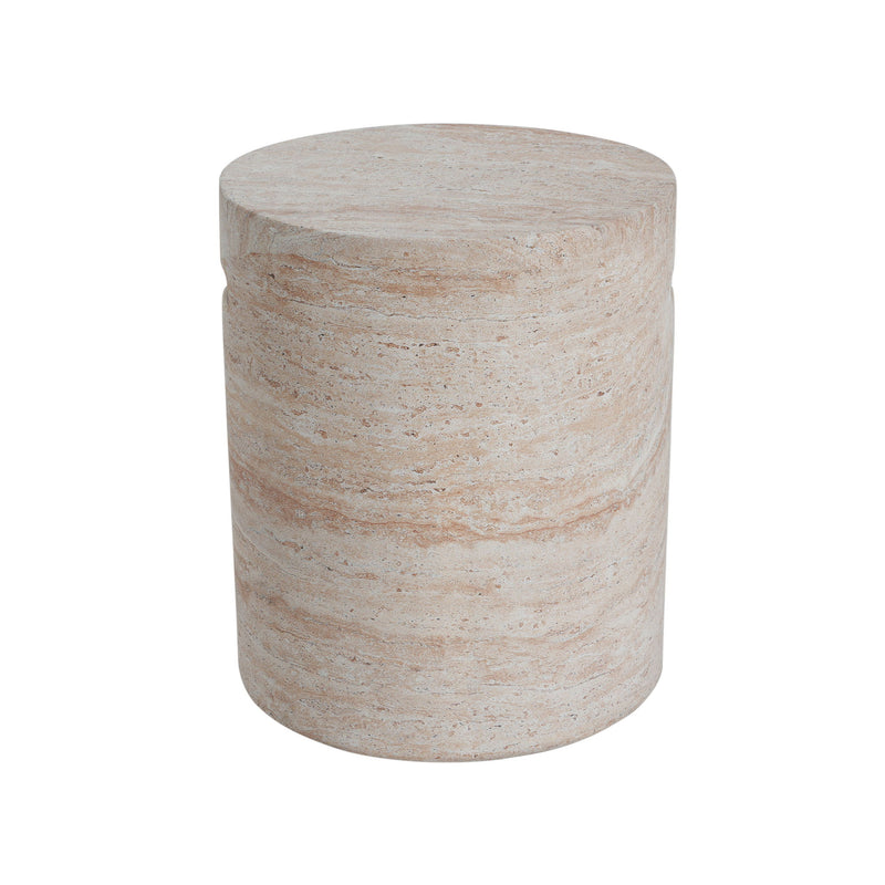 Modern Concrete Side Table With Travertine , Indoor / Outdoor Use - Beige
