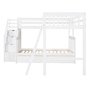 Twin over Full L-Shaped Bunk Bed With 3 Drawers, Ladder and Staircase - White