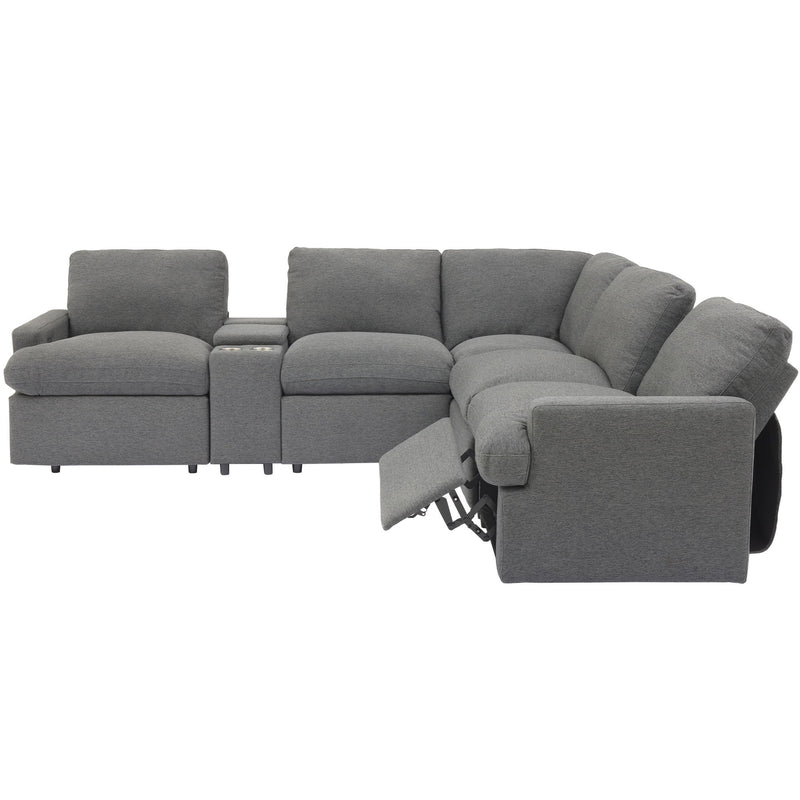 Power Recliner Corner Sofa Home Theater Reclining Sofa Sectional Couches With Storage Box, Cup Holders, USB Ports And Power Socket For Living Room