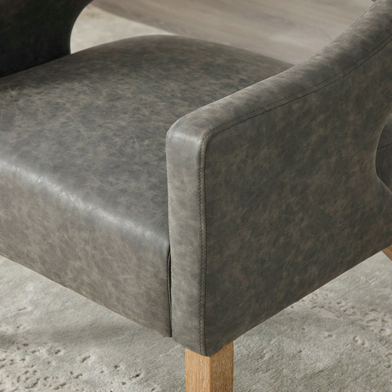 Upholstered Open Back Armchair With Weathered Rubberwood Legs