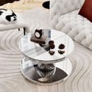 Luxury Double Tier Round Mirror Coffee & End Table With Fluted Glass Modern Sofa Side Table - Silver / Glass