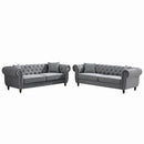 Chesterfield Velvet Upholstery Fabric Sofa With Roll Armrest & Nailhead, Mid Century Modern 3 And 3 Seater Couch