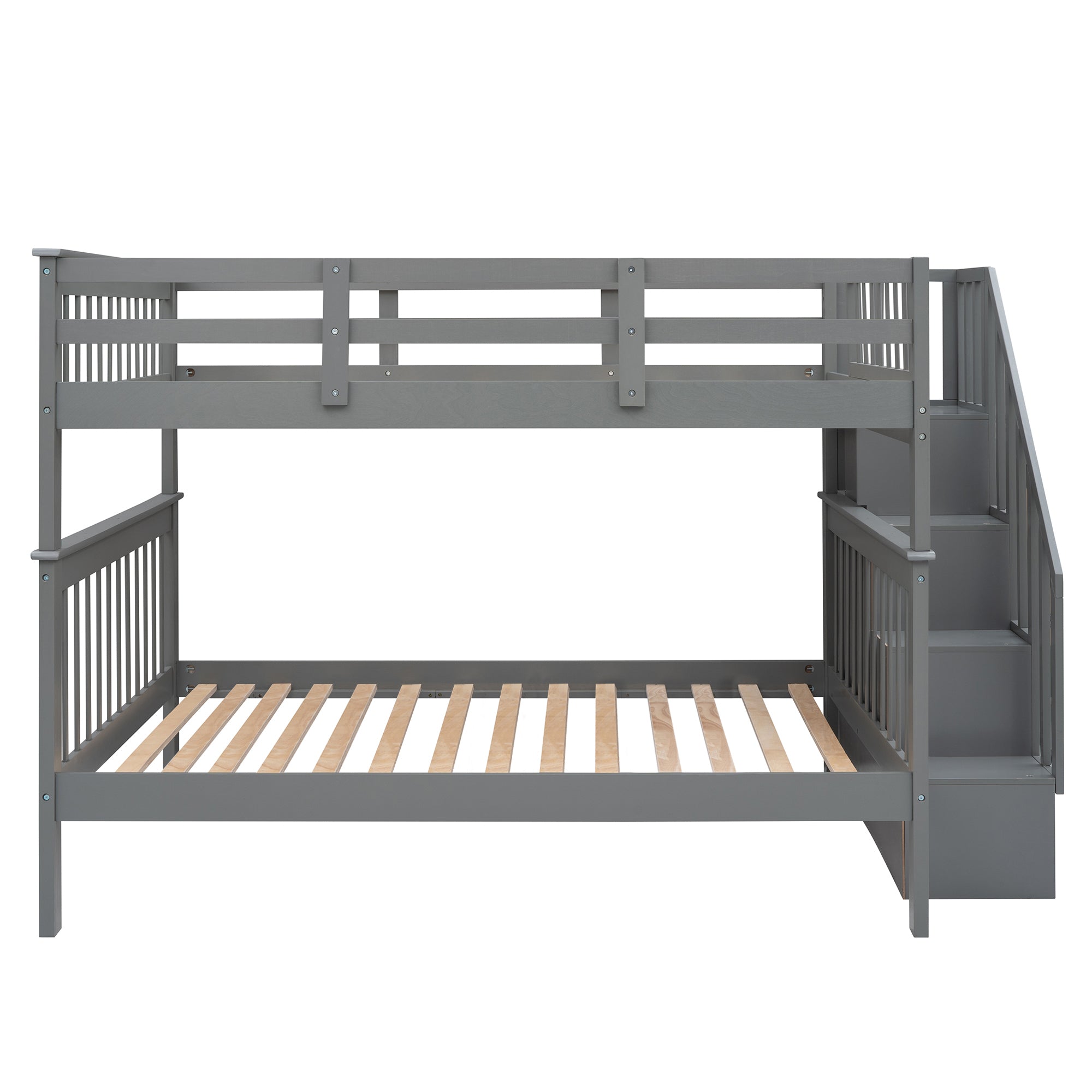 Stairway Full-Over-Full Bunk Bed with Storage and Guard Rail for Bedroom, Dorm, Gray(OLD SKU:LP000110AAE) - Atlantic Fine Furniture Melbourne FL